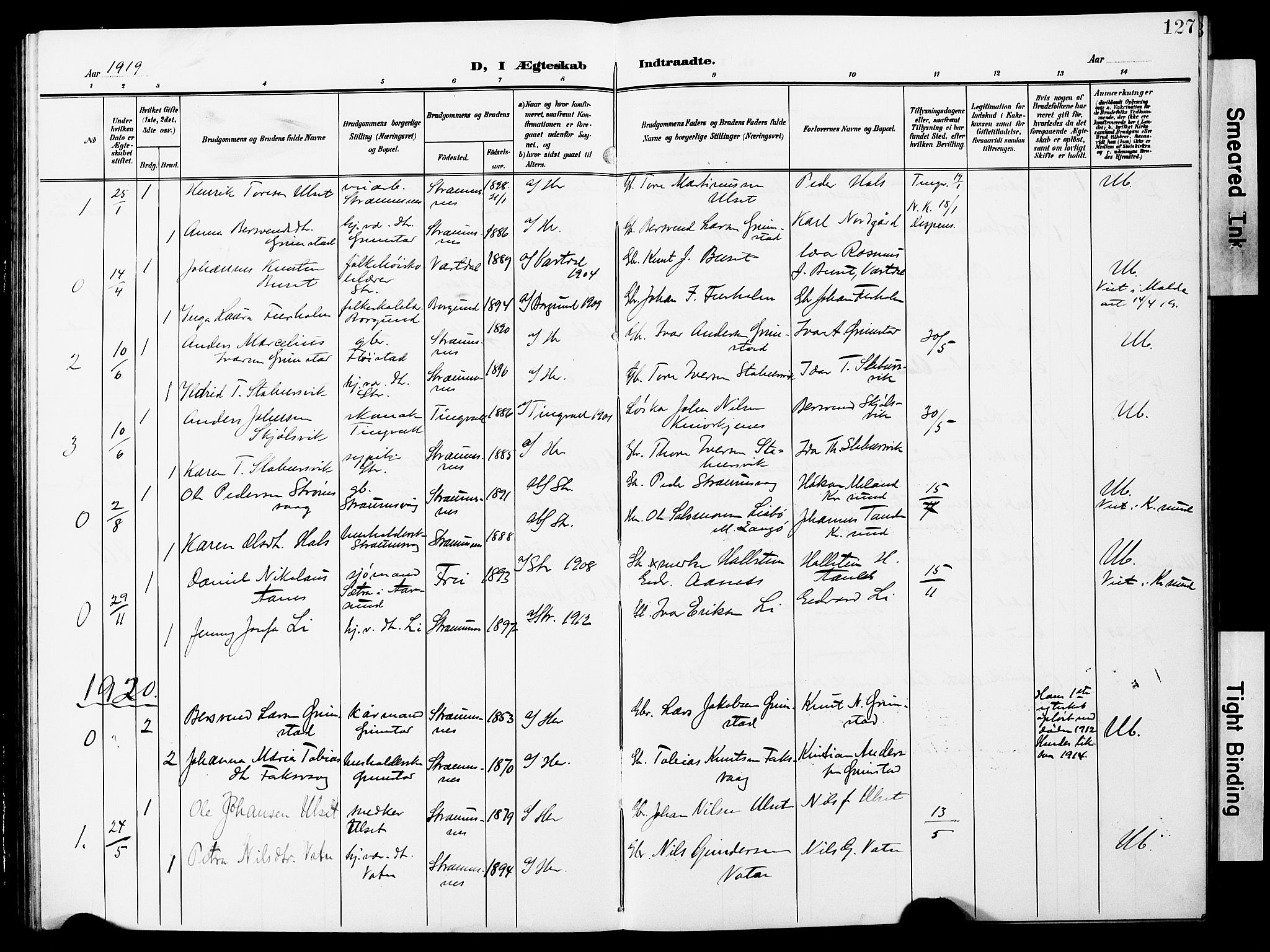 Ministerialprotokoller, klokkerbøker og fødselsregistre - Møre og Romsdal, SAT/A-1454/587/L1001: Klokkerbok nr. 587C01, 1906-1927, s. 127