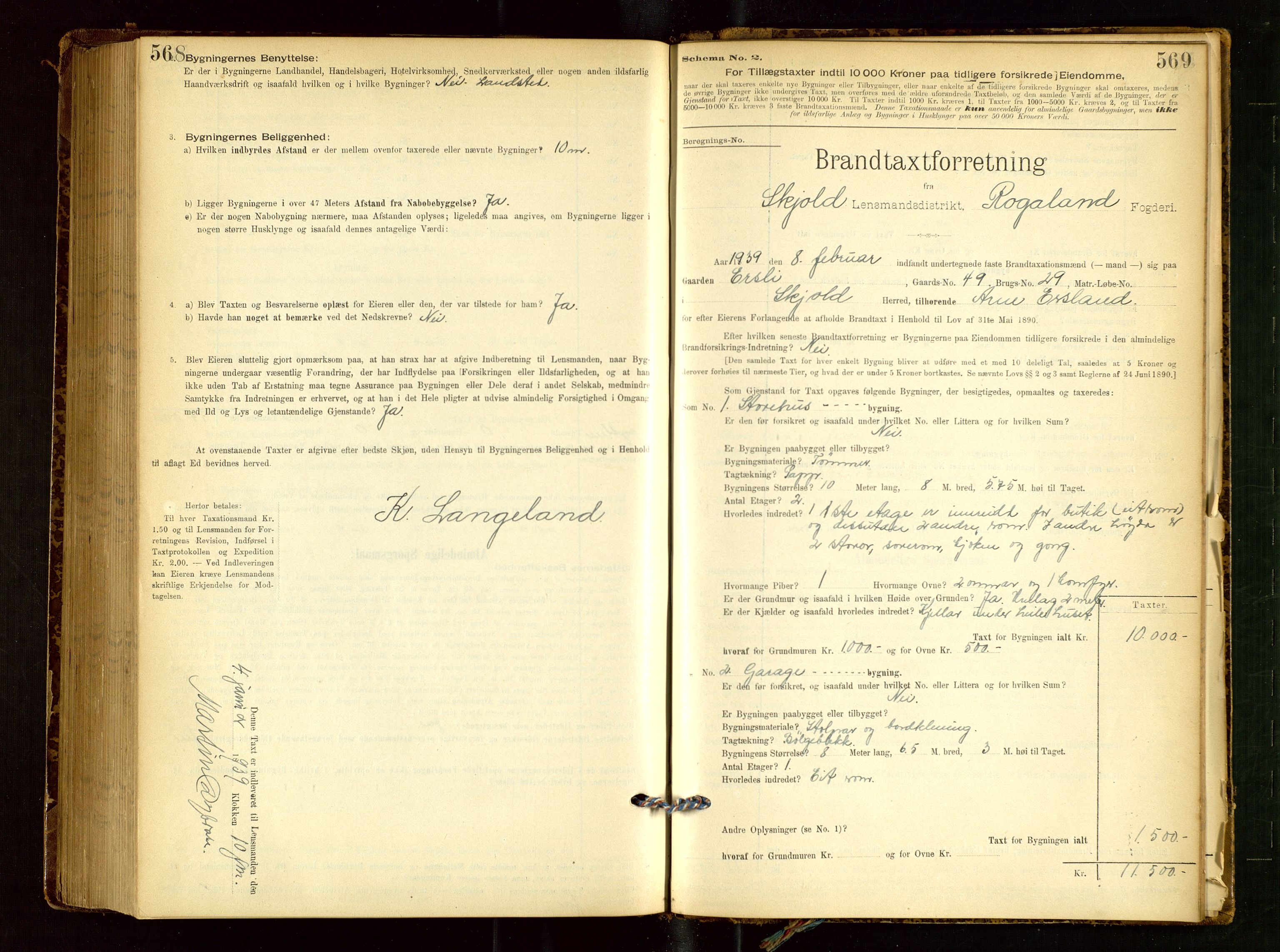 Skjold lensmannskontor, AV/SAST-A-100182/Gob/L0001: "Brandtaxationsprotokol for Skjold Lensmandsdistrikt Ryfylke Fogderi", 1894-1939, s. 568-569