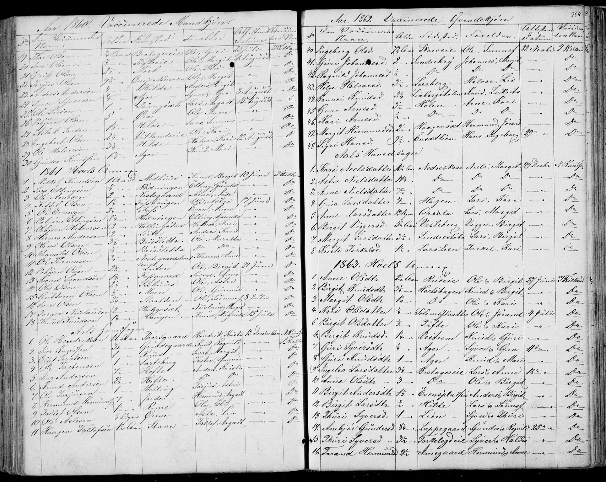Ål kirkebøker, AV/SAKO-A-249/F/Fa/L0006: Ministerialbok nr. I 6, 1849-1864, s. 264
