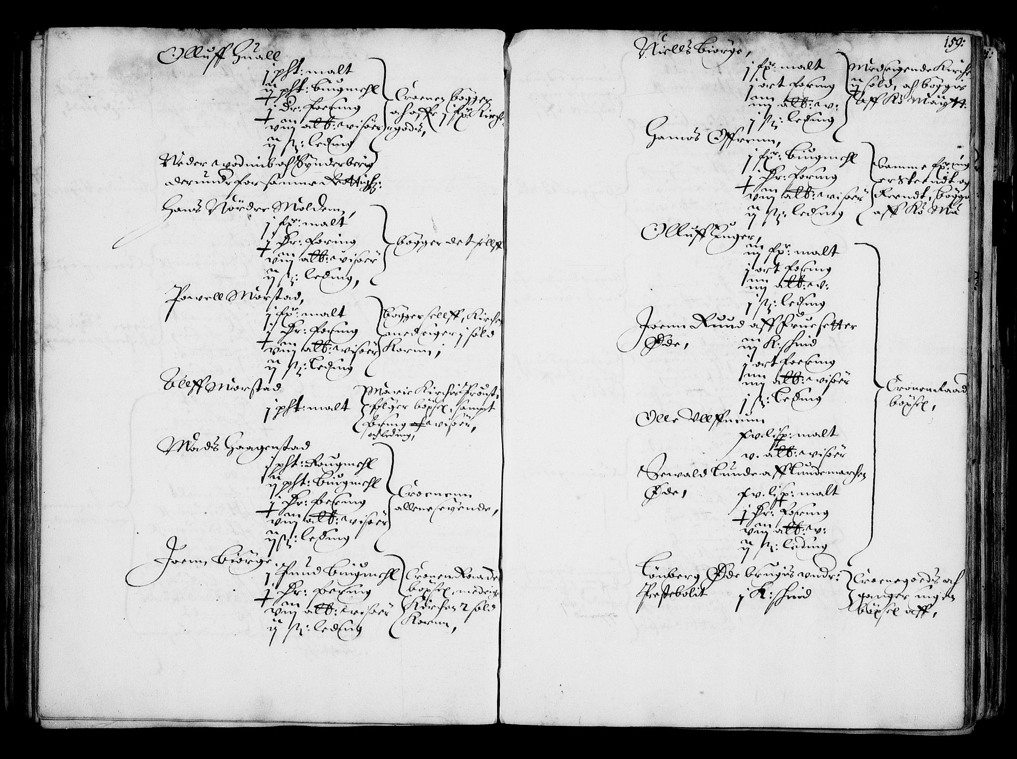 Rentekammeret inntil 1814, Realistisk ordnet avdeling, AV/RA-EA-4070/N/Na/L0001: [XI f]: Akershus stifts jordebok, 1652, s. 158b-159a