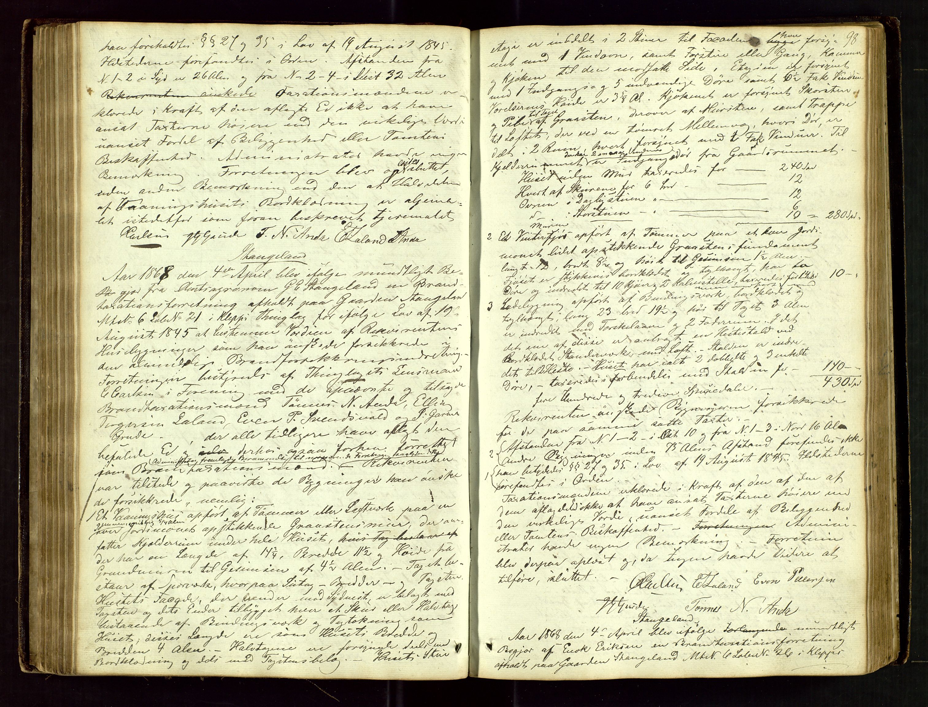 Klepp lensmannskontor, AV/SAST-A-100163/Gob/L0001: "Brandtaxatjons Protocol for Kleps Thinglaug", 1846-1881, s. 97b-98a