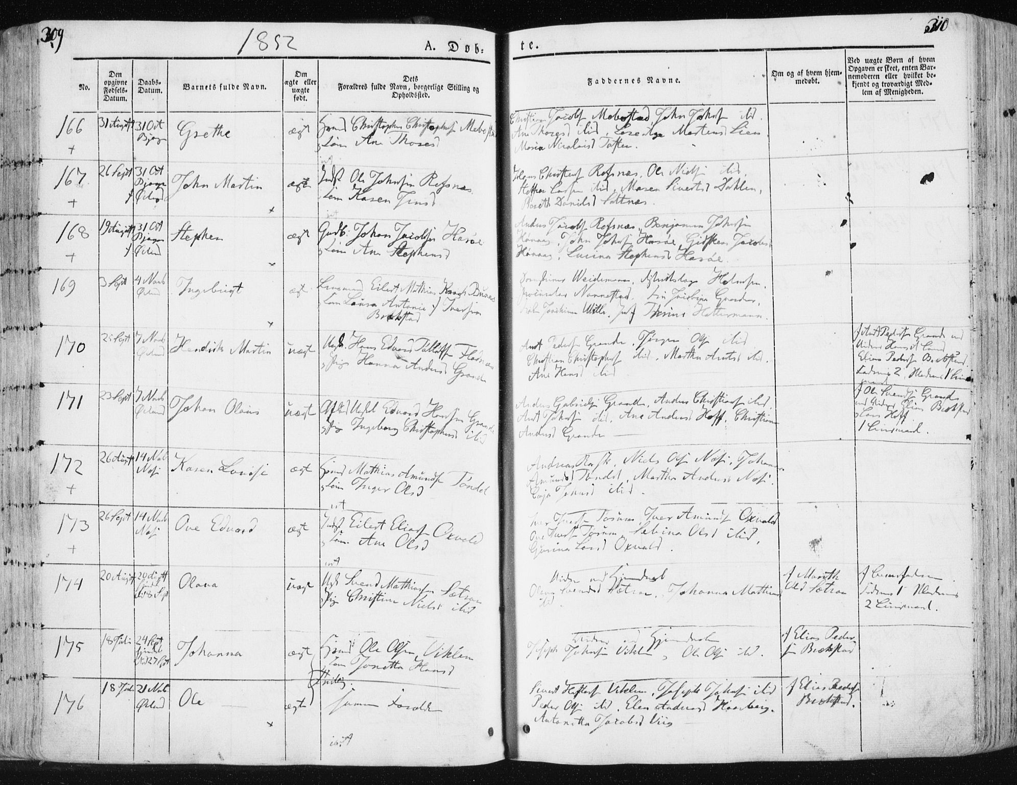 Ministerialprotokoller, klokkerbøker og fødselsregistre - Sør-Trøndelag, SAT/A-1456/659/L0736: Ministerialbok nr. 659A06, 1842-1856, s. 309-310