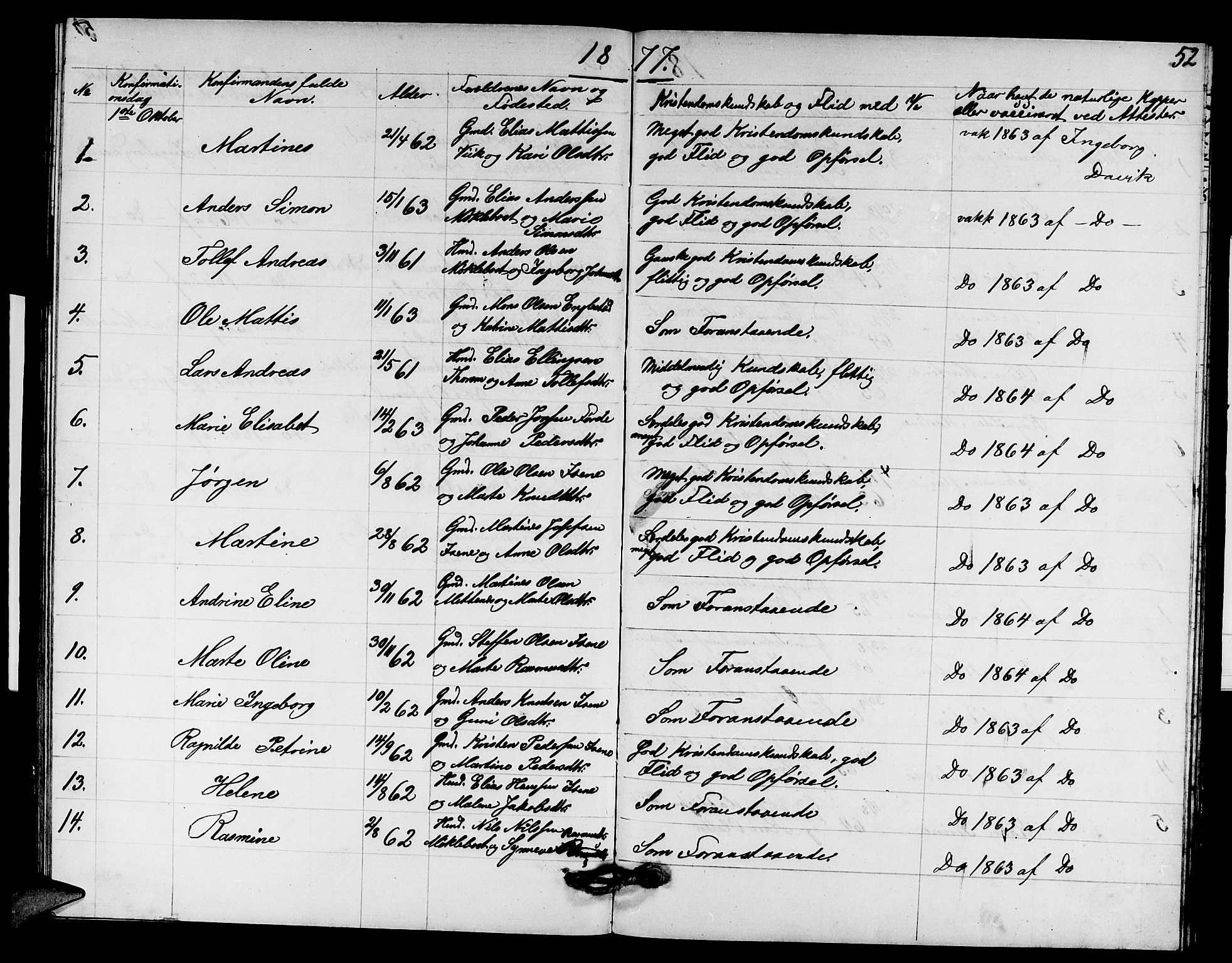 Davik sokneprestembete, AV/SAB-A-79701/H/Hab/Habd/L0001: Klokkerbok nr. D 1, 1866-1891, s. 52