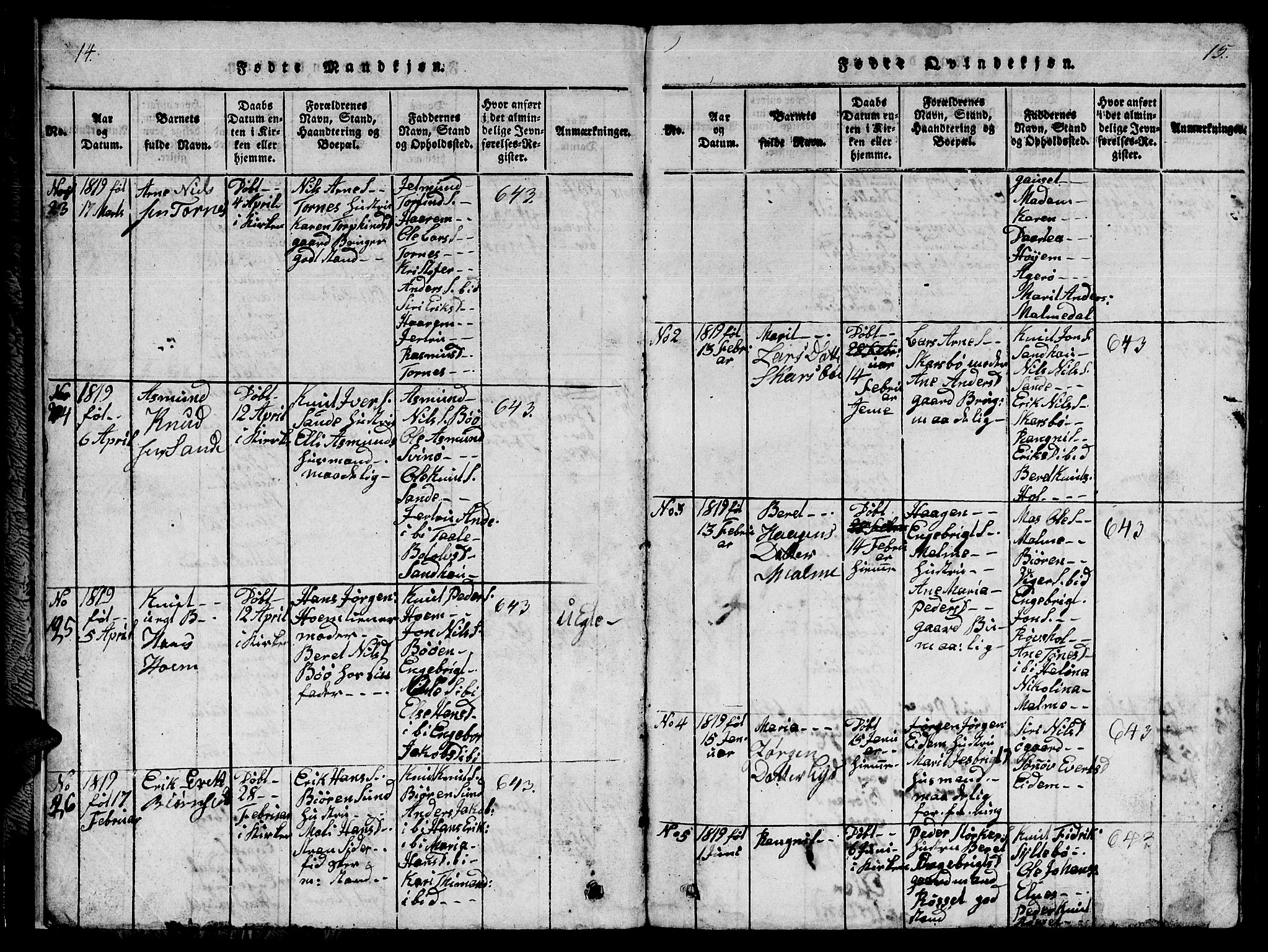 Ministerialprotokoller, klokkerbøker og fødselsregistre - Møre og Romsdal, AV/SAT-A-1454/565/L0752: Klokkerbok nr. 565C01, 1817-1844, s. 14-15