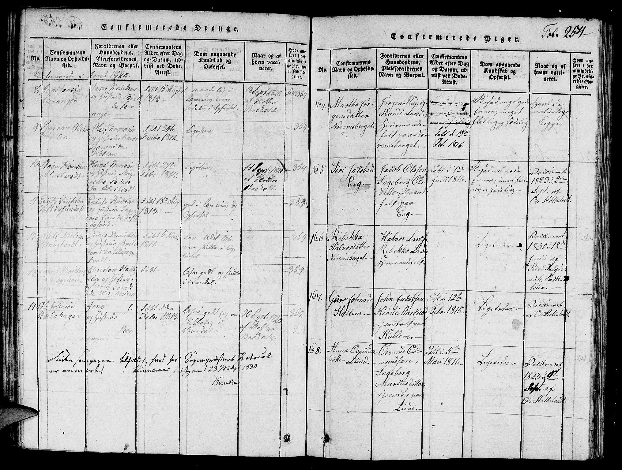 Nedstrand sokneprestkontor, AV/SAST-A-101841/01/V: Klokkerbok nr. B 1 /1, 1816-1847, s. 254