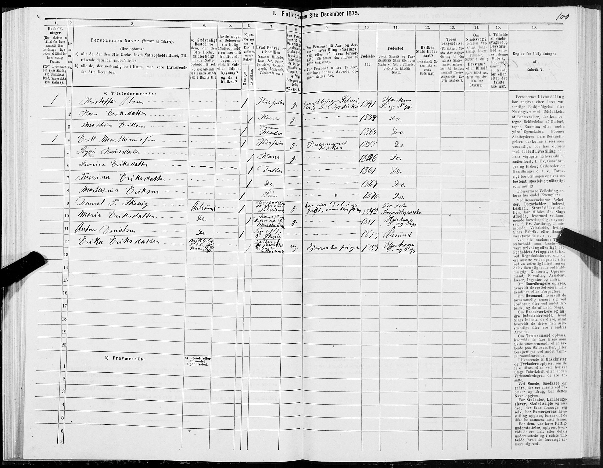 SAT, Folketelling 1875 for 1534P Haram prestegjeld, 1875, s. 1100