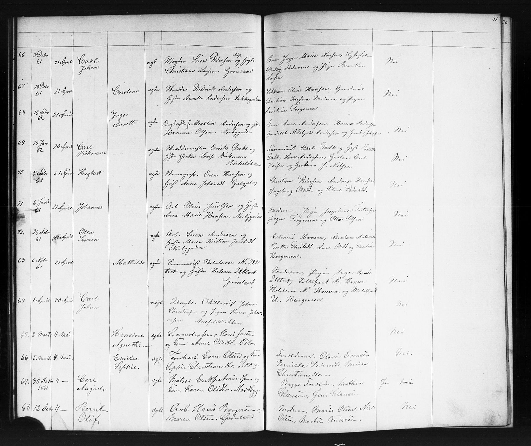 Grønland prestekontor Kirkebøker, AV/SAO-A-10848/G/Ga/L0002: Klokkerbok nr. 2, 1861-1863, s. 31