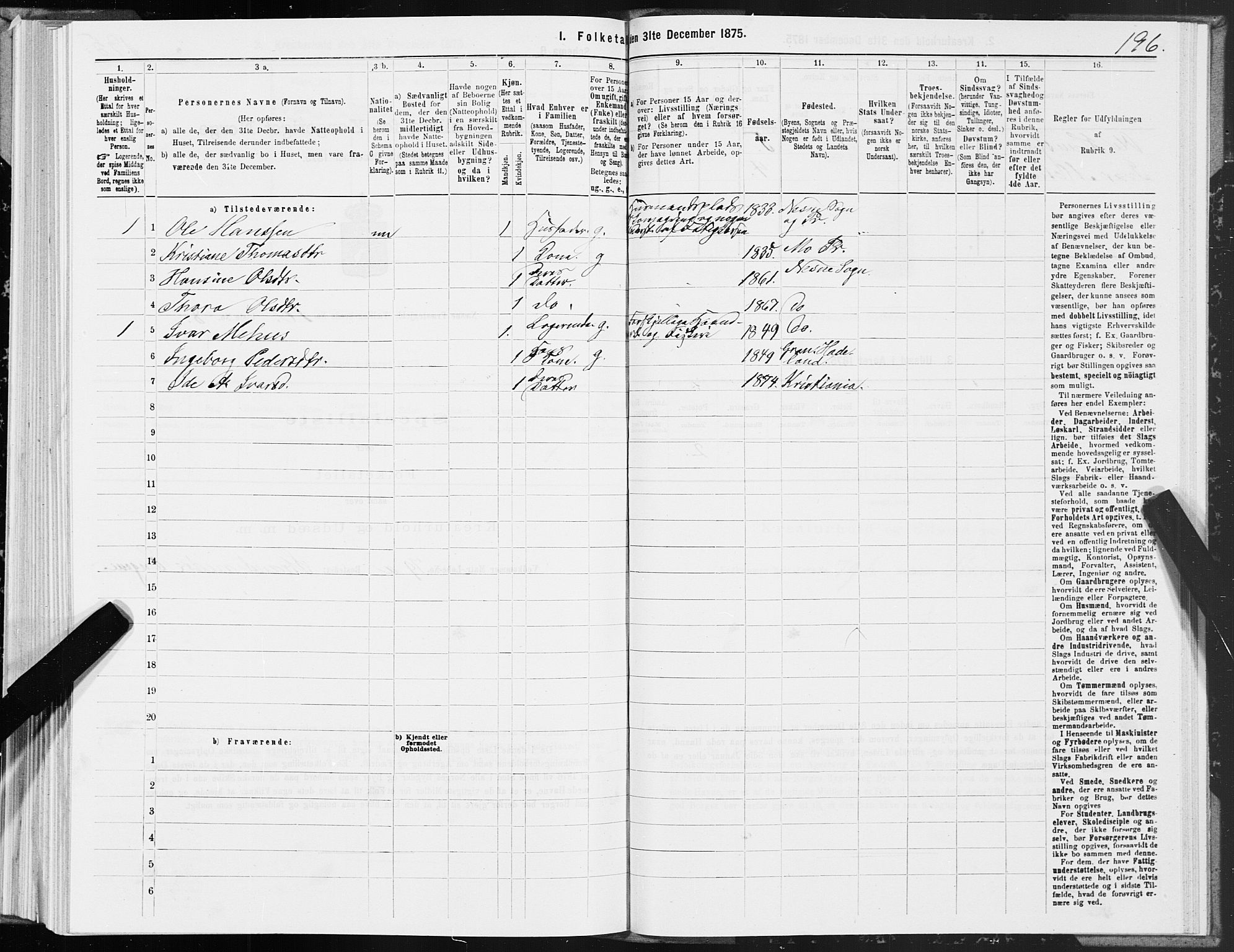 SAT, Folketelling 1875 for 1828P Nesna prestegjeld, 1875, s. 1196