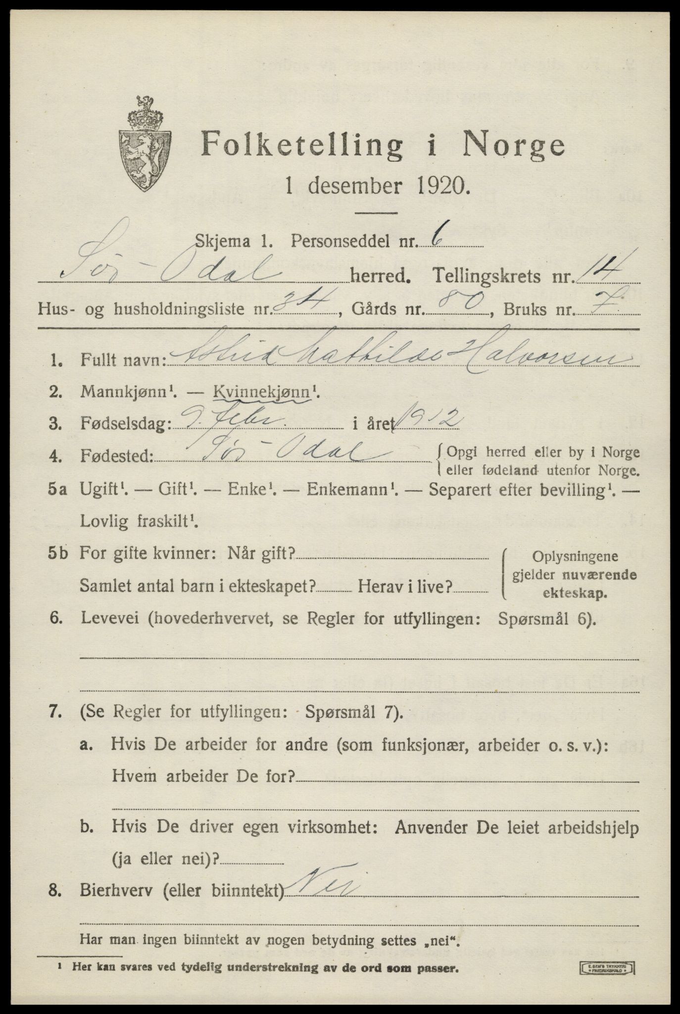 SAH, Folketelling 1920 for 0419 Sør-Odal herred, 1920, s. 14339