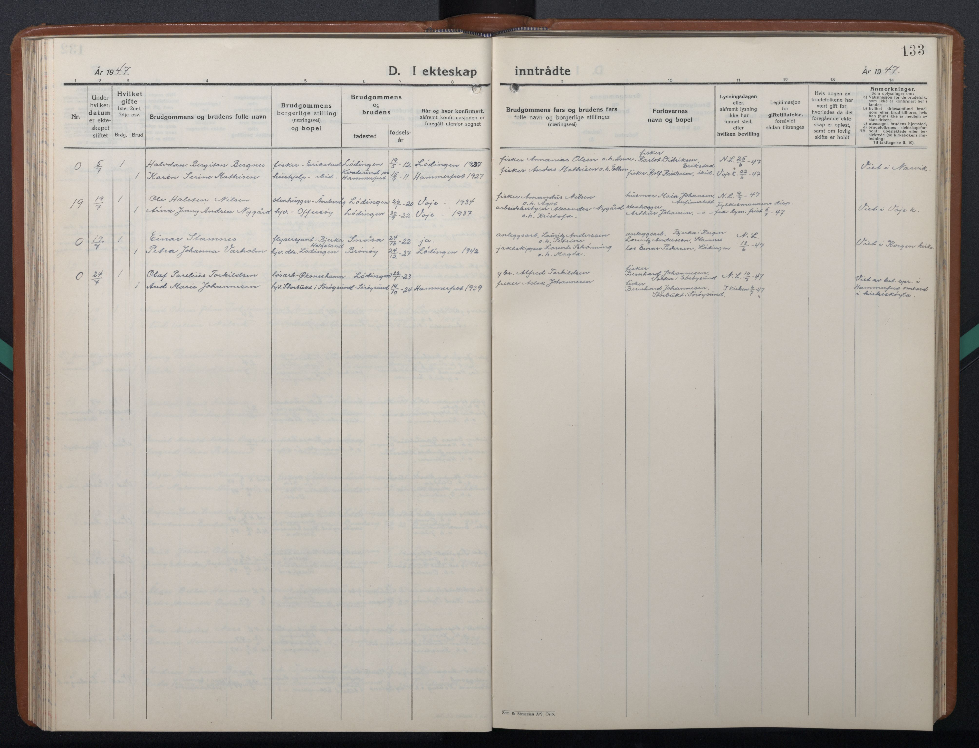 Ministerialprotokoller, klokkerbøker og fødselsregistre - Nordland, SAT/A-1459/872/L1051: Klokkerbok nr. 872C07, 1939-1947, s. 133