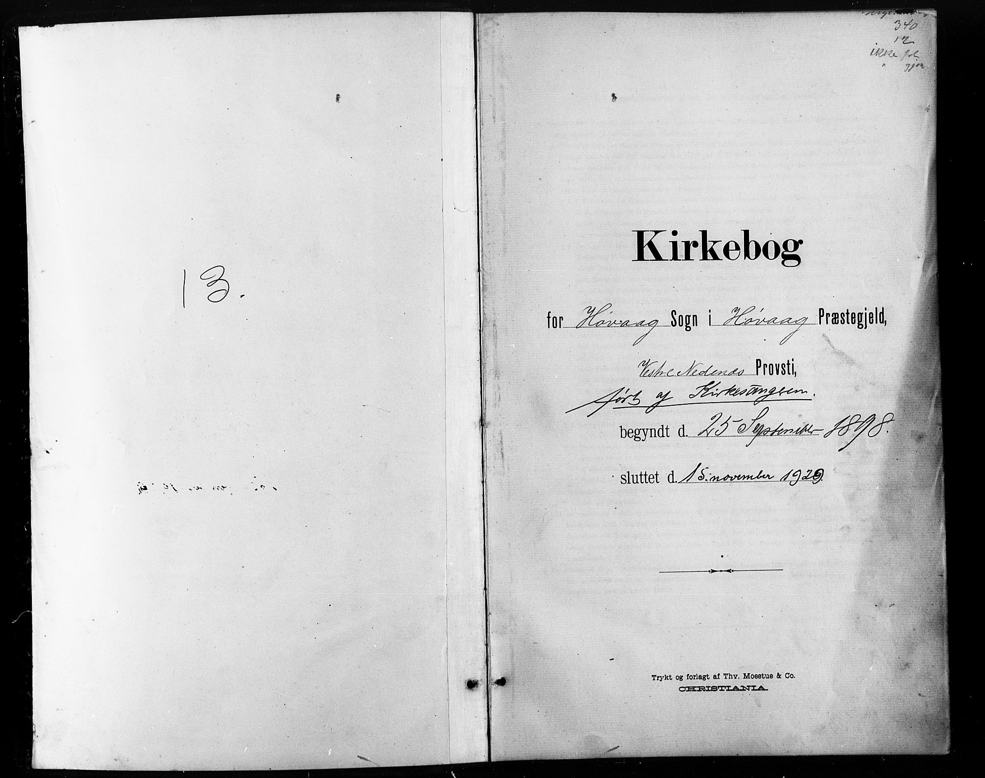 Høvåg sokneprestkontor, SAK/1111-0025/F/Fb/L0005: Klokkerbok nr. B 5, 1898-1929