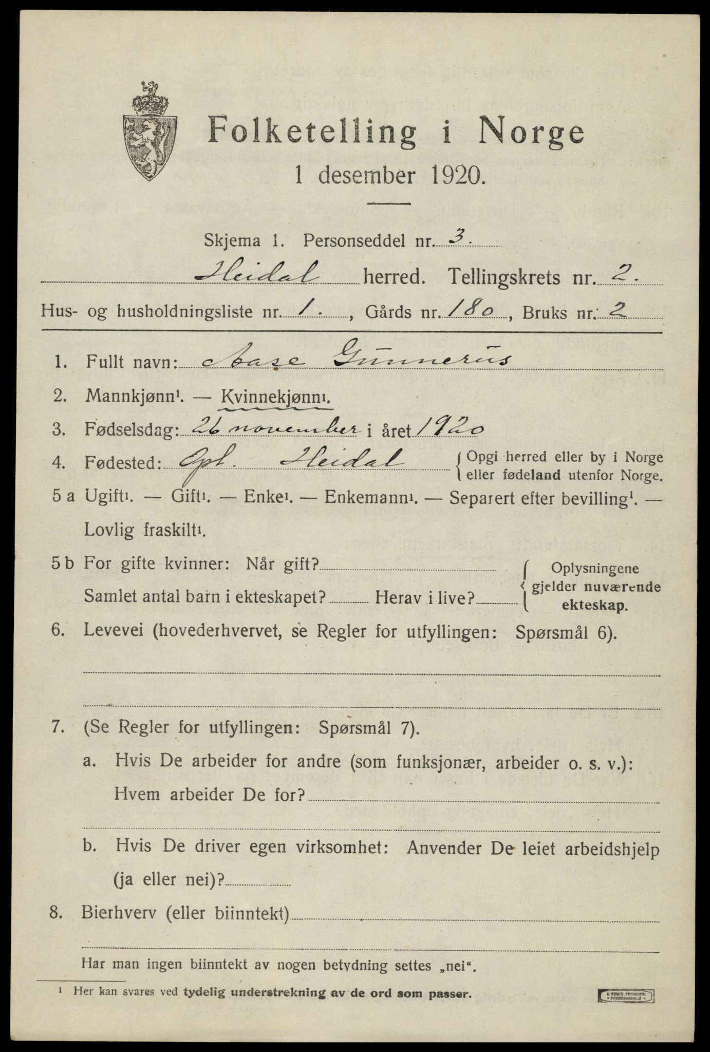 SAH, Folketelling 1920 for 0516 Heidal herred, 1920, s. 928