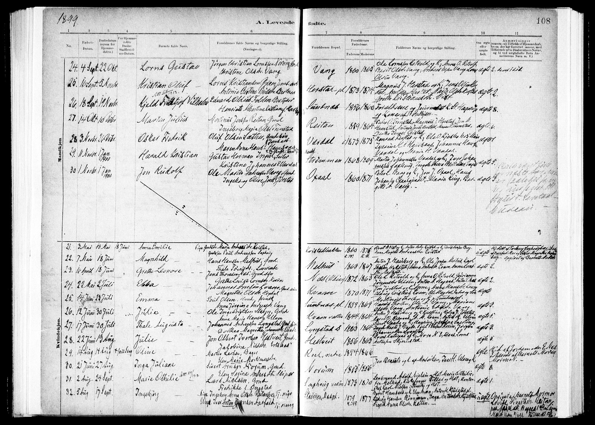 Ministerialprotokoller, klokkerbøker og fødselsregistre - Nord-Trøndelag, AV/SAT-A-1458/730/L0285: Ministerialbok nr. 730A10, 1879-1914, s. 108