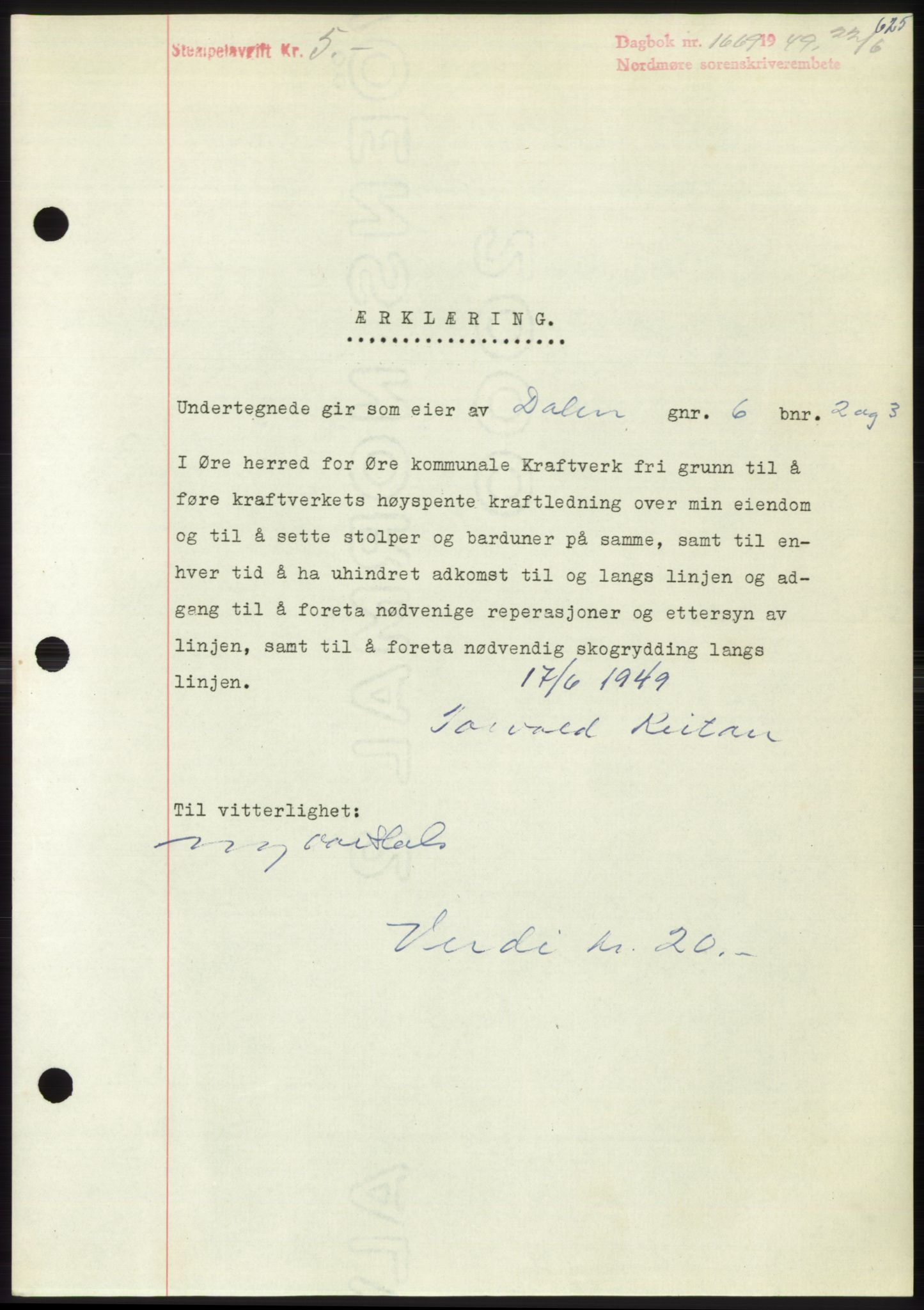 Nordmøre sorenskriveri, SAT/A-4132/1/2/2Ca: Pantebok nr. B101, 1949-1949, Dagboknr: 1669/1949