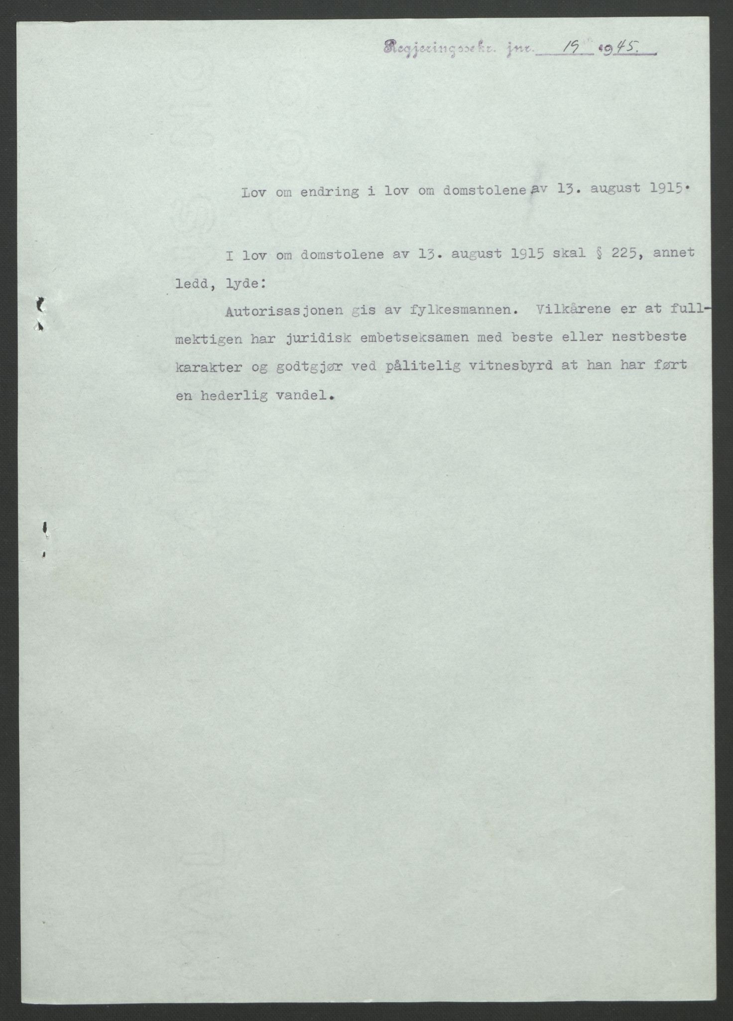 NS-administrasjonen 1940-1945 (Statsrådsekretariatet, de kommisariske statsråder mm), AV/RA-S-4279/D/Db/L0101/0001: -- / Lover og vedtak, 1945, s. 33