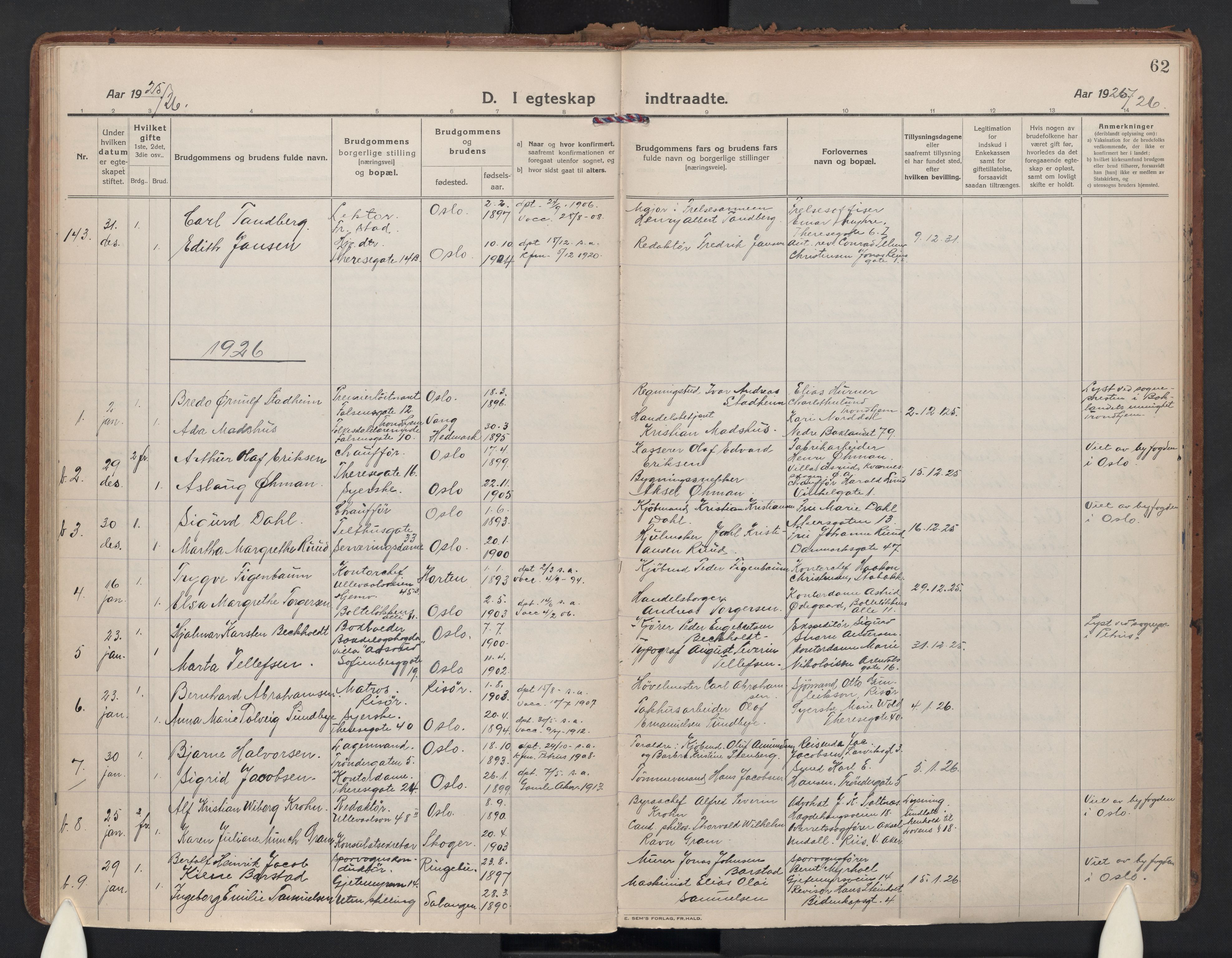 Gamle Aker prestekontor Kirkebøker, AV/SAO-A-10617a/F/L0017: Ministerialbok nr. 17, 1921-1931, s. 62