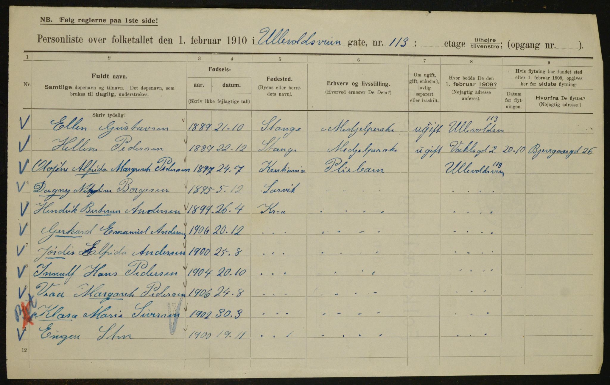 OBA, Kommunal folketelling 1.2.1910 for Kristiania, 1910, s. 113493
