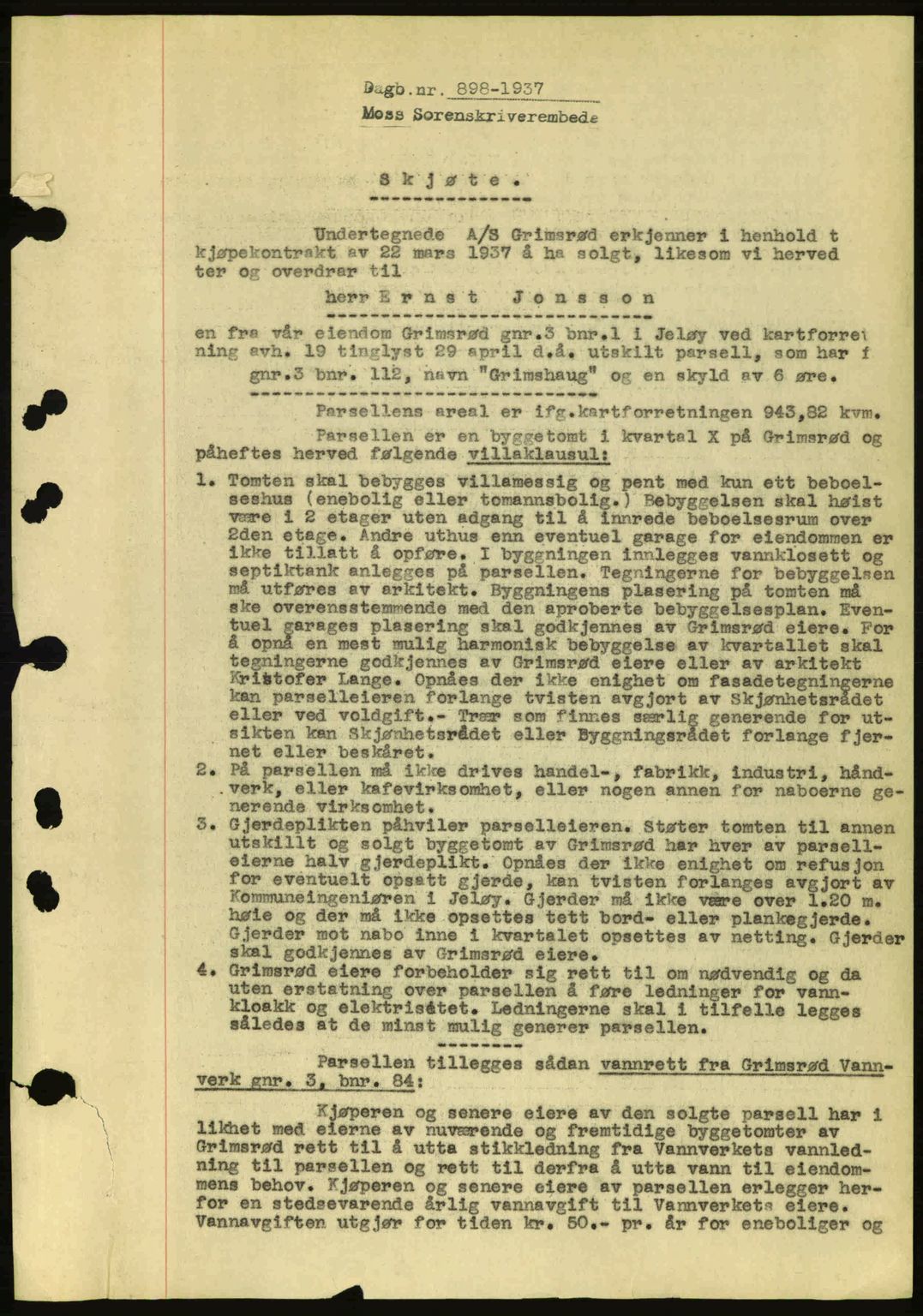 Moss sorenskriveri, SAO/A-10168: Pantebok nr. A2, 1936-1937, Dagboknr: 898/1937