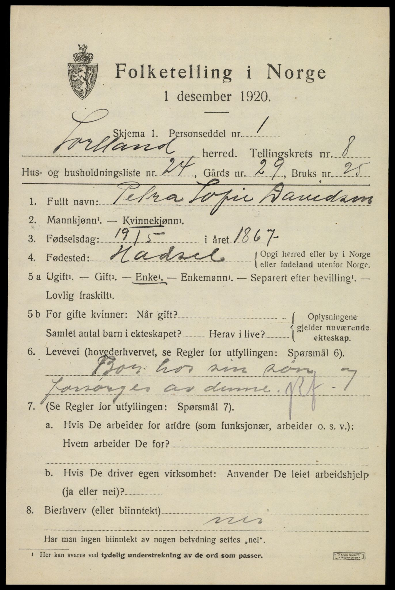 SAT, Folketelling 1920 for 1870 Sortland herred, 1920, s. 7110