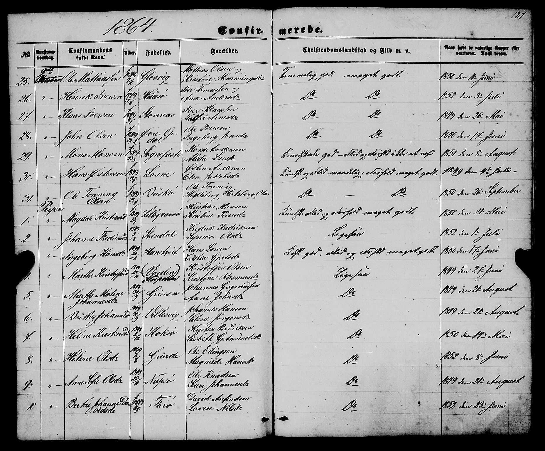 Gulen sokneprestembete, AV/SAB-A-80201/H/Haa/Haaa/L0022: Ministerialbok nr. A 22, 1859-1869, s. 127