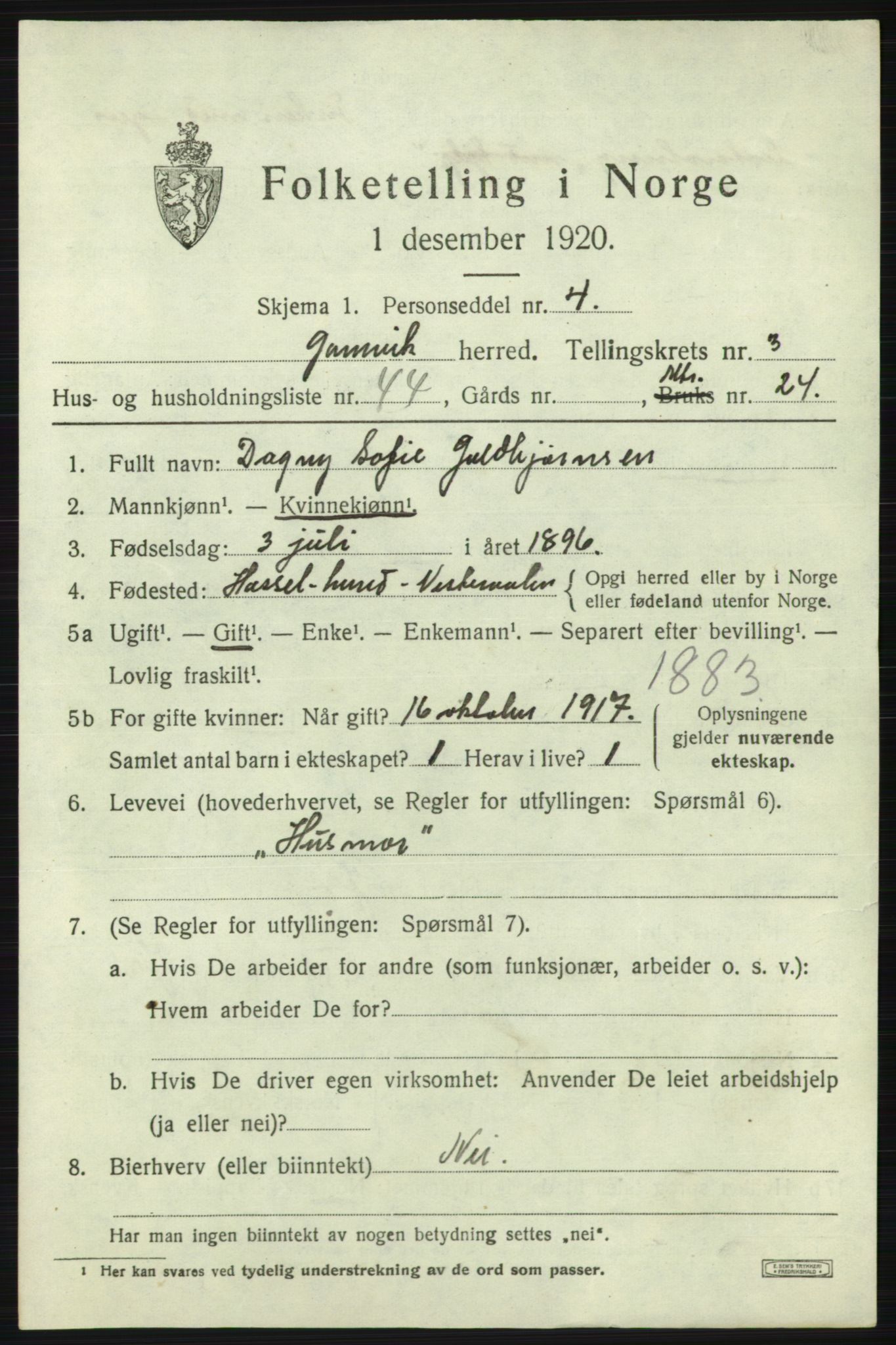 SATØ, Folketelling 1920 for 2023 Gamvik herred, 1920, s. 2970