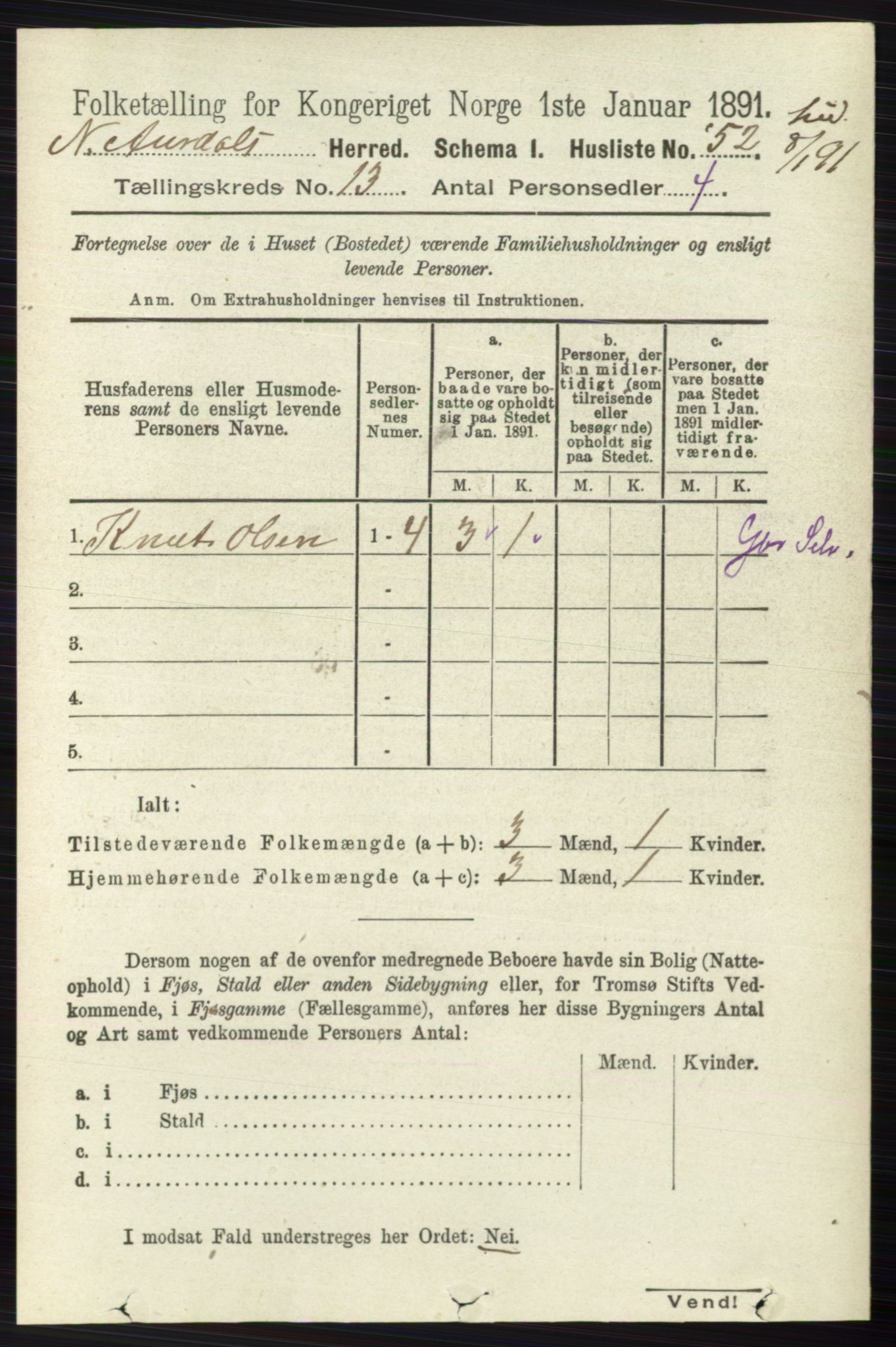 RA, Folketelling 1891 for 0542 Nord-Aurdal herred, 1891, s. 4747