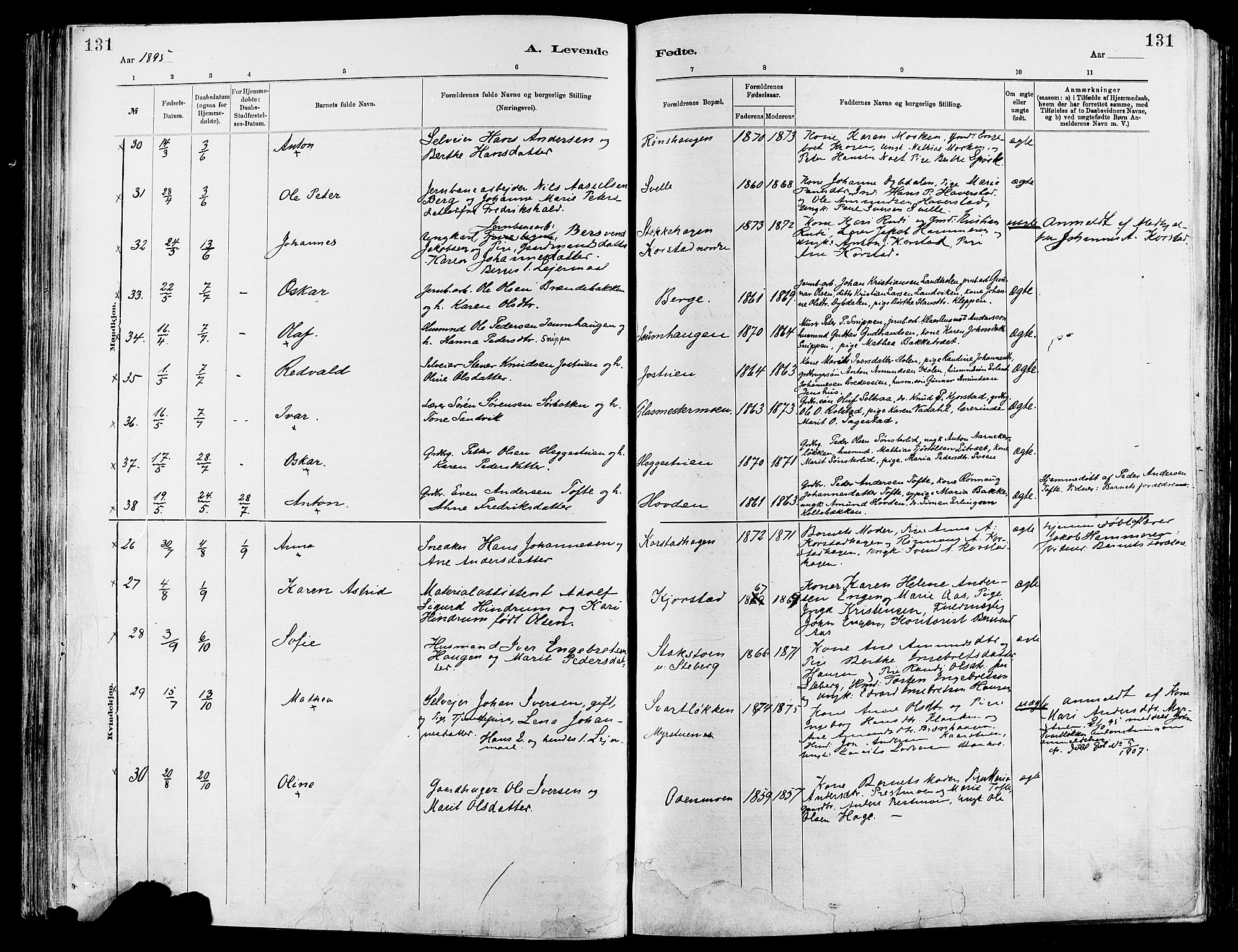 Sør-Fron prestekontor, AV/SAH-PREST-010/H/Ha/Haa/L0003: Ministerialbok nr. 3, 1881-1897, s. 131
