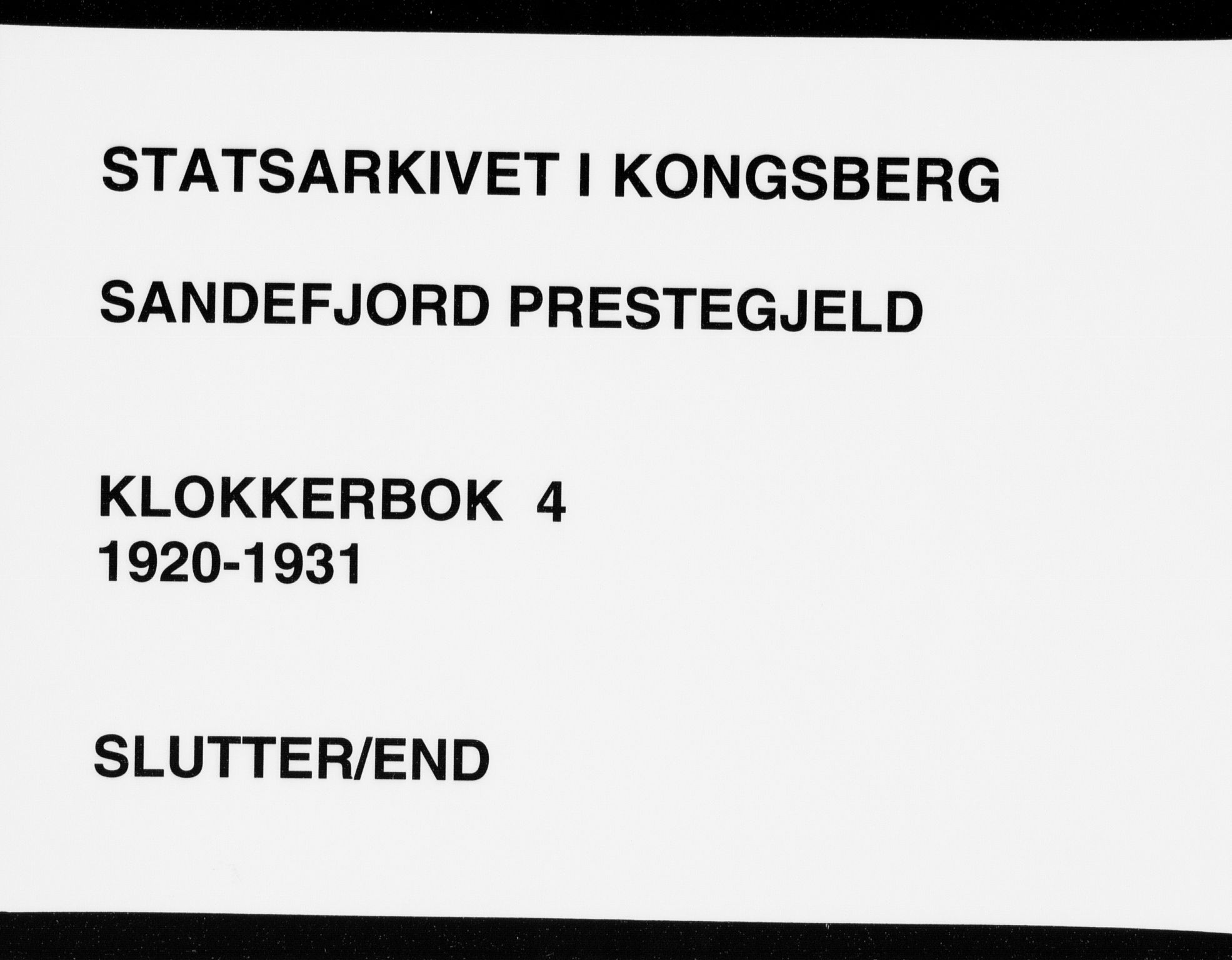 Sandefjord kirkebøker, AV/SAKO-A-315/G/Ga/L0004: Klokkerbok nr. 4, 1920-1931