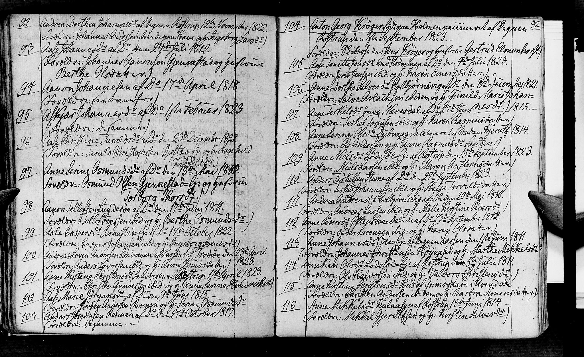 Øyestad sokneprestkontor, AV/SAK-1111-0049/F/Fa/L0011: Ministerialbok nr. A 11, 1805-1824, s. 92