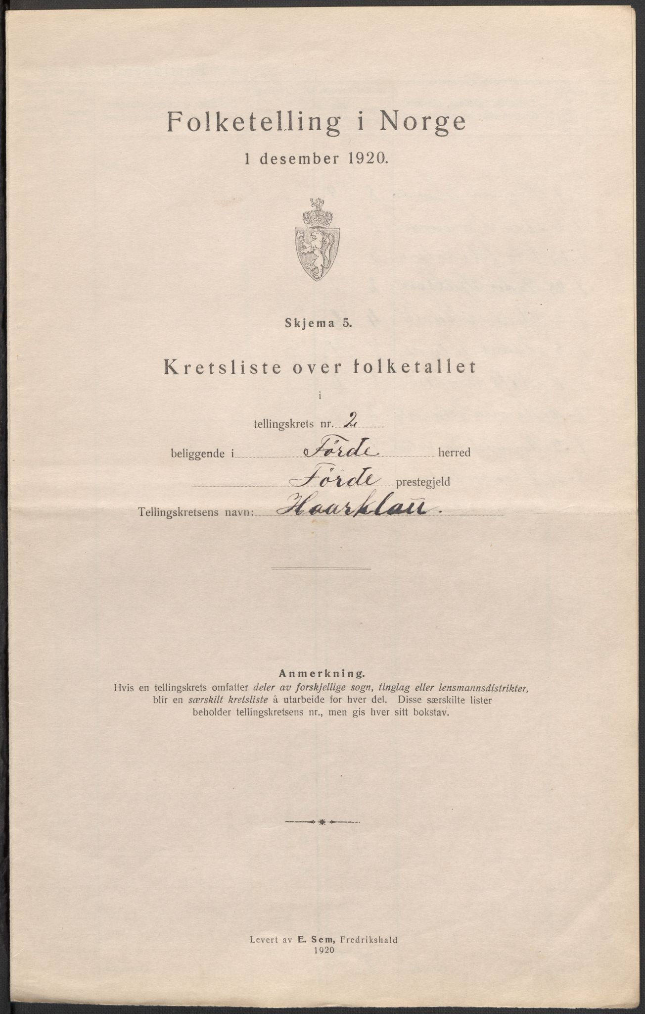 SAB, Folketelling 1920 for 1432 Førde herred, 1920, s. 8