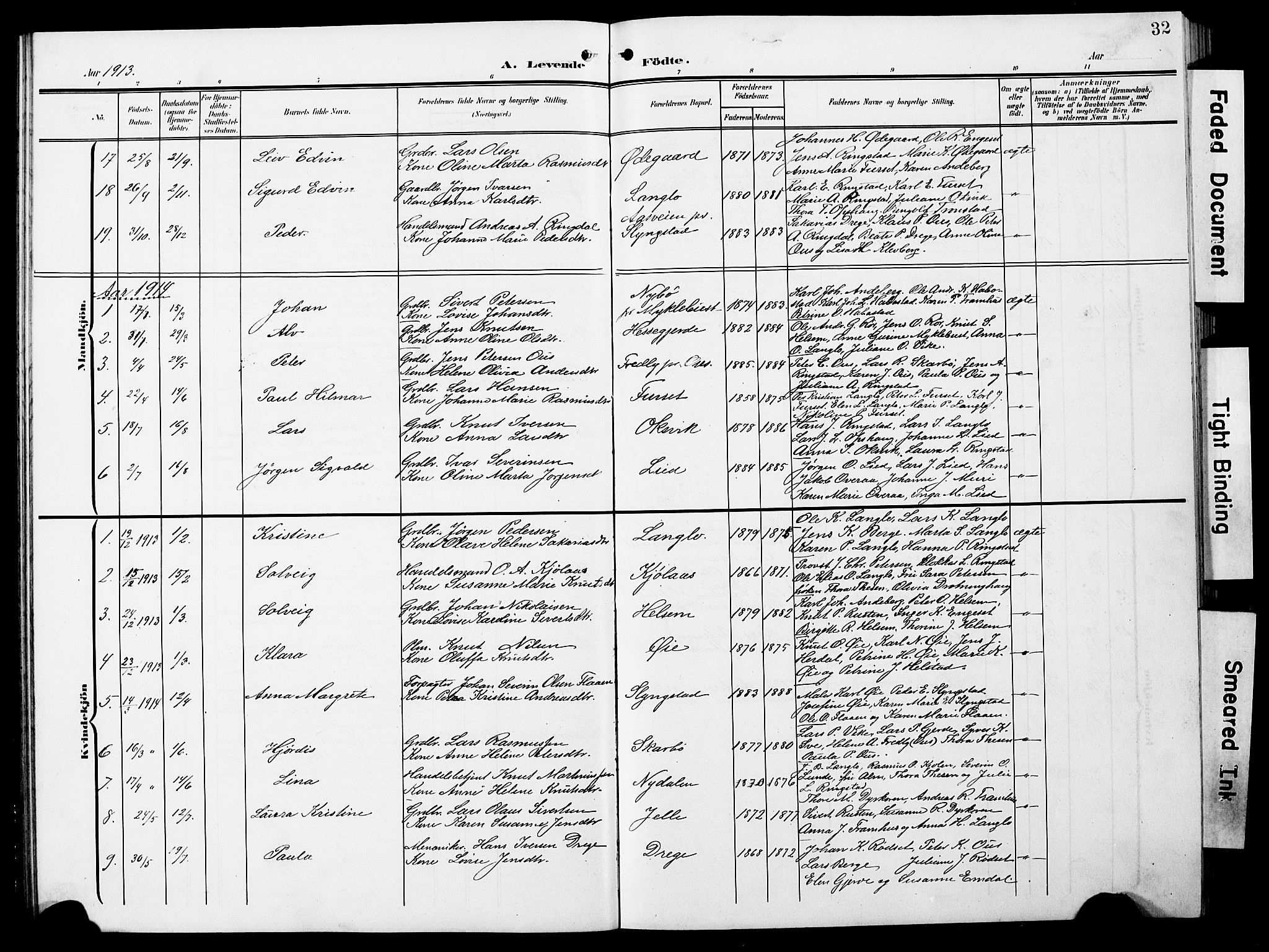 Ministerialprotokoller, klokkerbøker og fødselsregistre - Møre og Romsdal, SAT/A-1454/520/L0293: Klokkerbok nr. 520C05, 1902-1923, s. 32