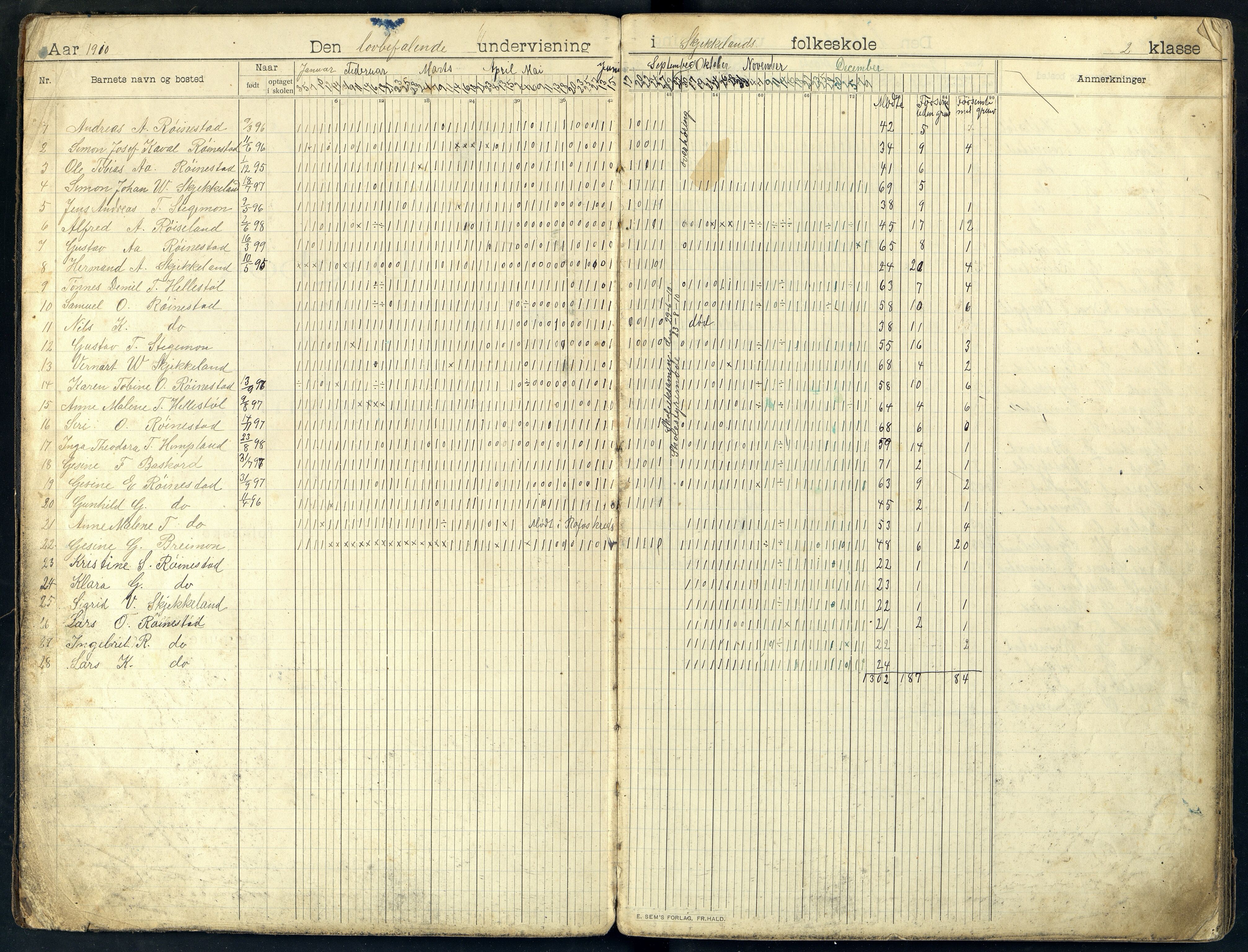 Kvinesdal kommune - Skjekkeland Skole, ARKSOR/1037KG561/I/L0001: Dagbok, 1910-1926