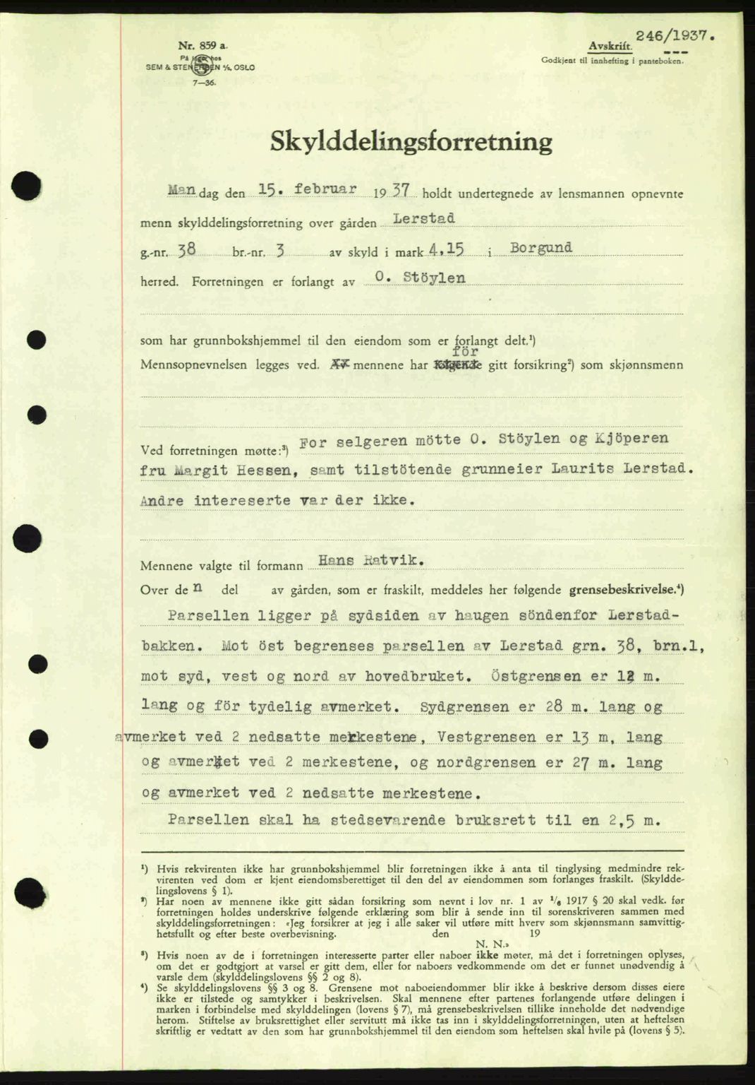 Nordre Sunnmøre sorenskriveri, SAT/A-0006/1/2/2C/2Ca: Pantebok nr. A2, 1936-1937, Dagboknr: 246/1937