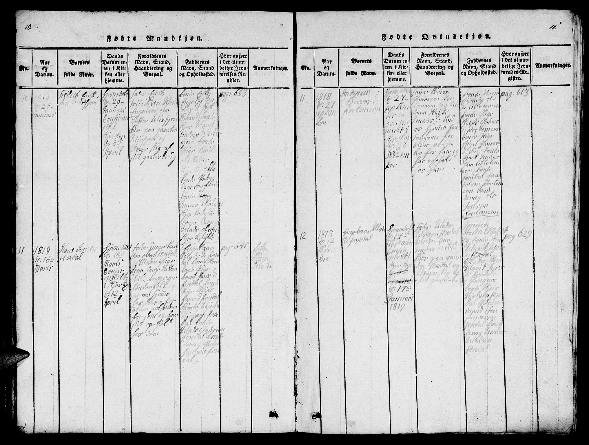 Ministerialprotokoller, klokkerbøker og fødselsregistre - Møre og Romsdal, SAT/A-1454/539/L0535: Klokkerbok nr. 539C01, 1818-1842, s. 10-11