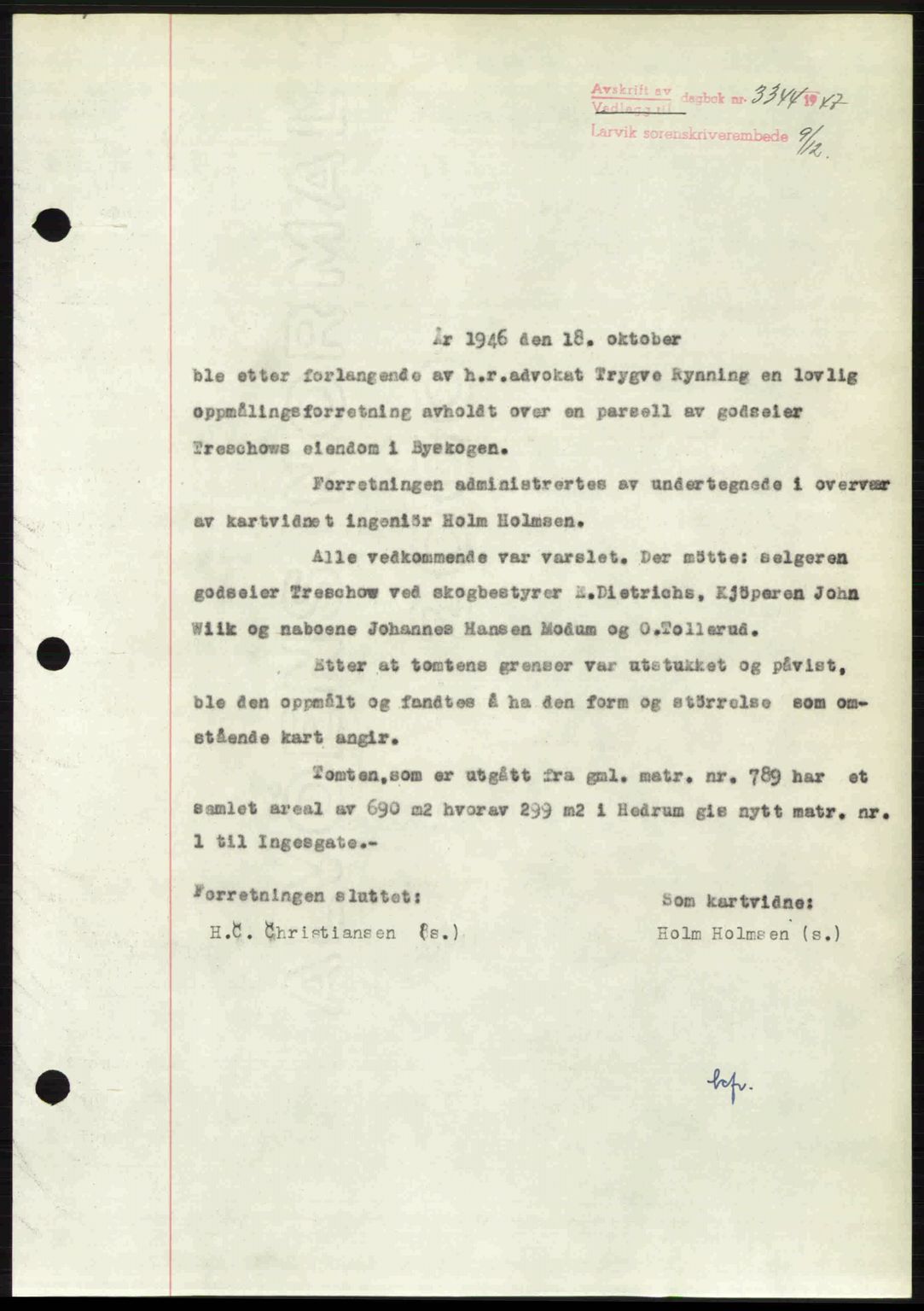 Larvik sorenskriveri, SAKO/A-83/G/Ga/Gab/L0085: Pantebok nr. A-19, 1947-1948, Dagboknr: 3344/1947