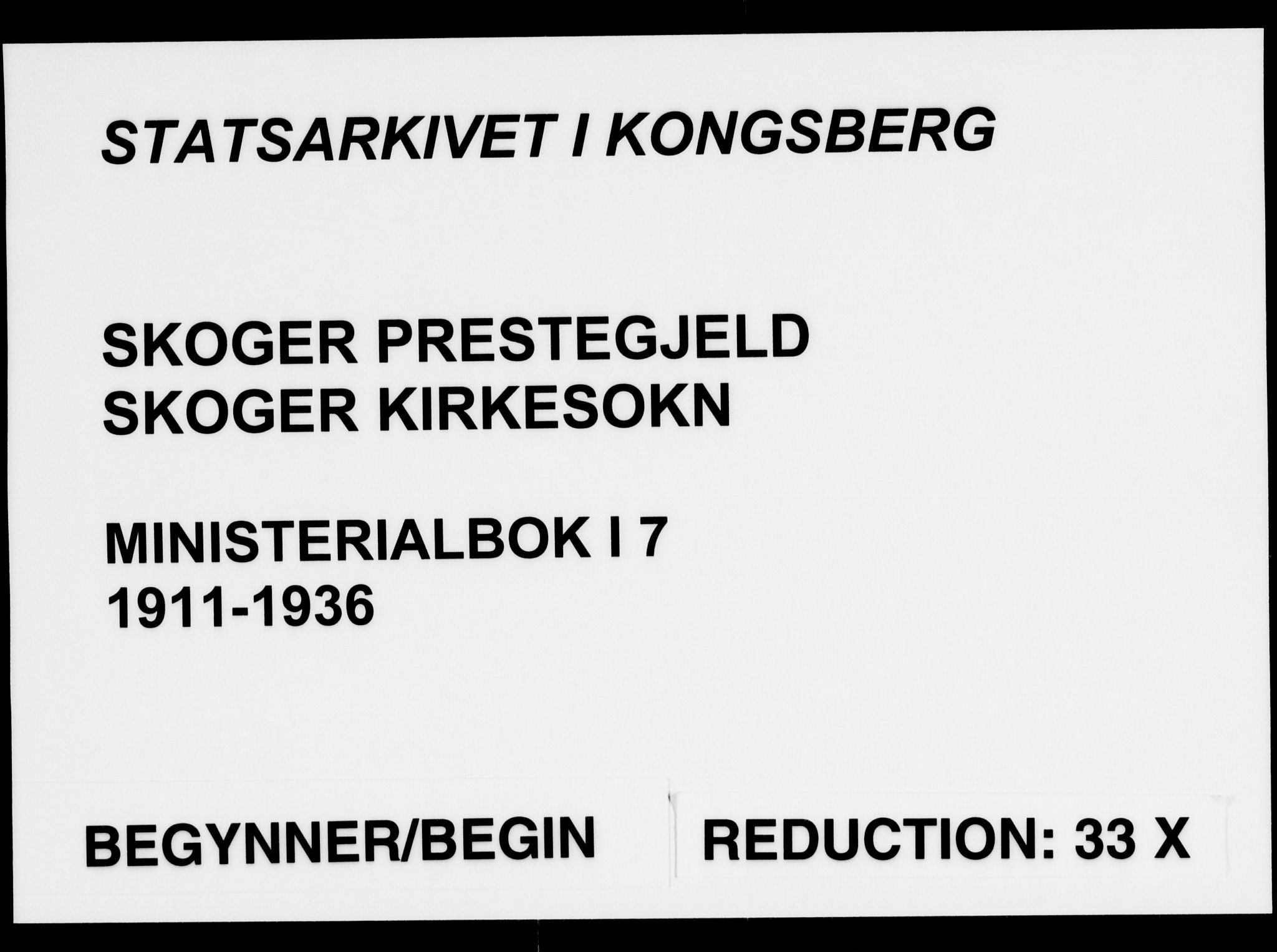 Skoger kirkebøker, AV/SAKO-A-59/F/Fa/L0007: Ministerialbok nr. I 7, 1911-1936