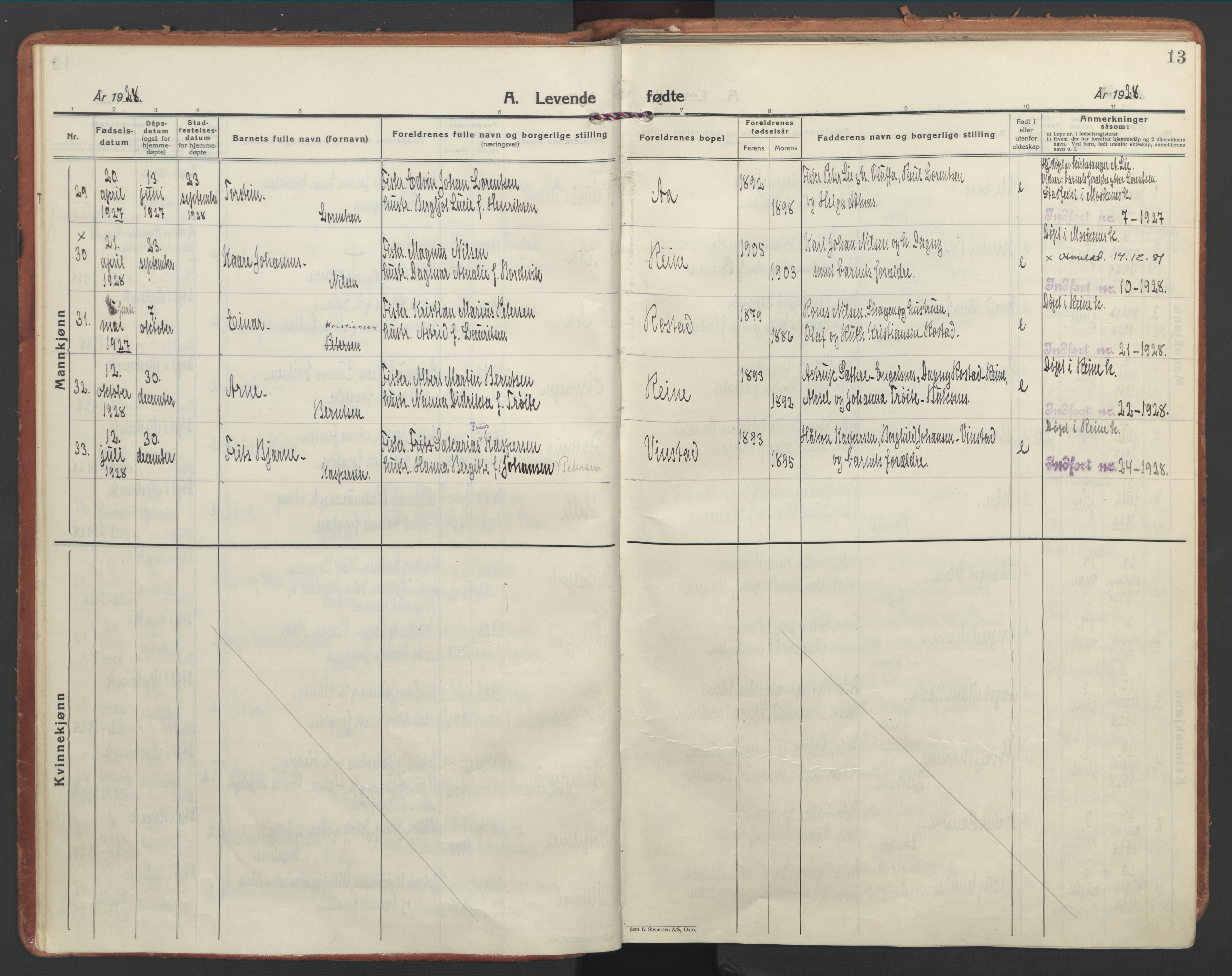 Ministerialprotokoller, klokkerbøker og fødselsregistre - Nordland, SAT/A-1459/886/L1223: Ministerialbok nr. 886A05, 1926-1938, s. 13