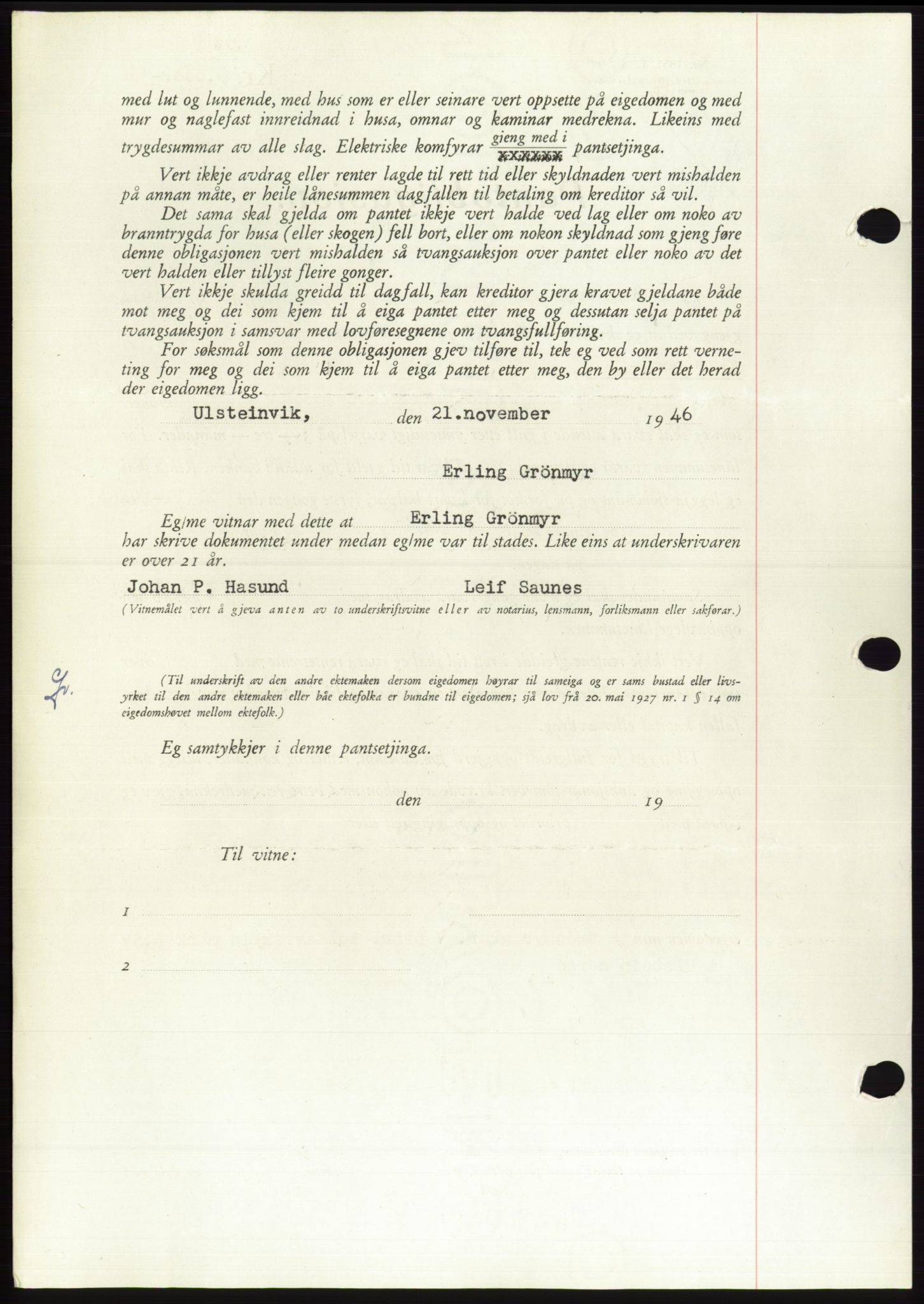 Søre Sunnmøre sorenskriveri, AV/SAT-A-4122/1/2/2C/L0114: Pantebok nr. 1-2B, 1943-1947, Dagboknr: 1562/1946