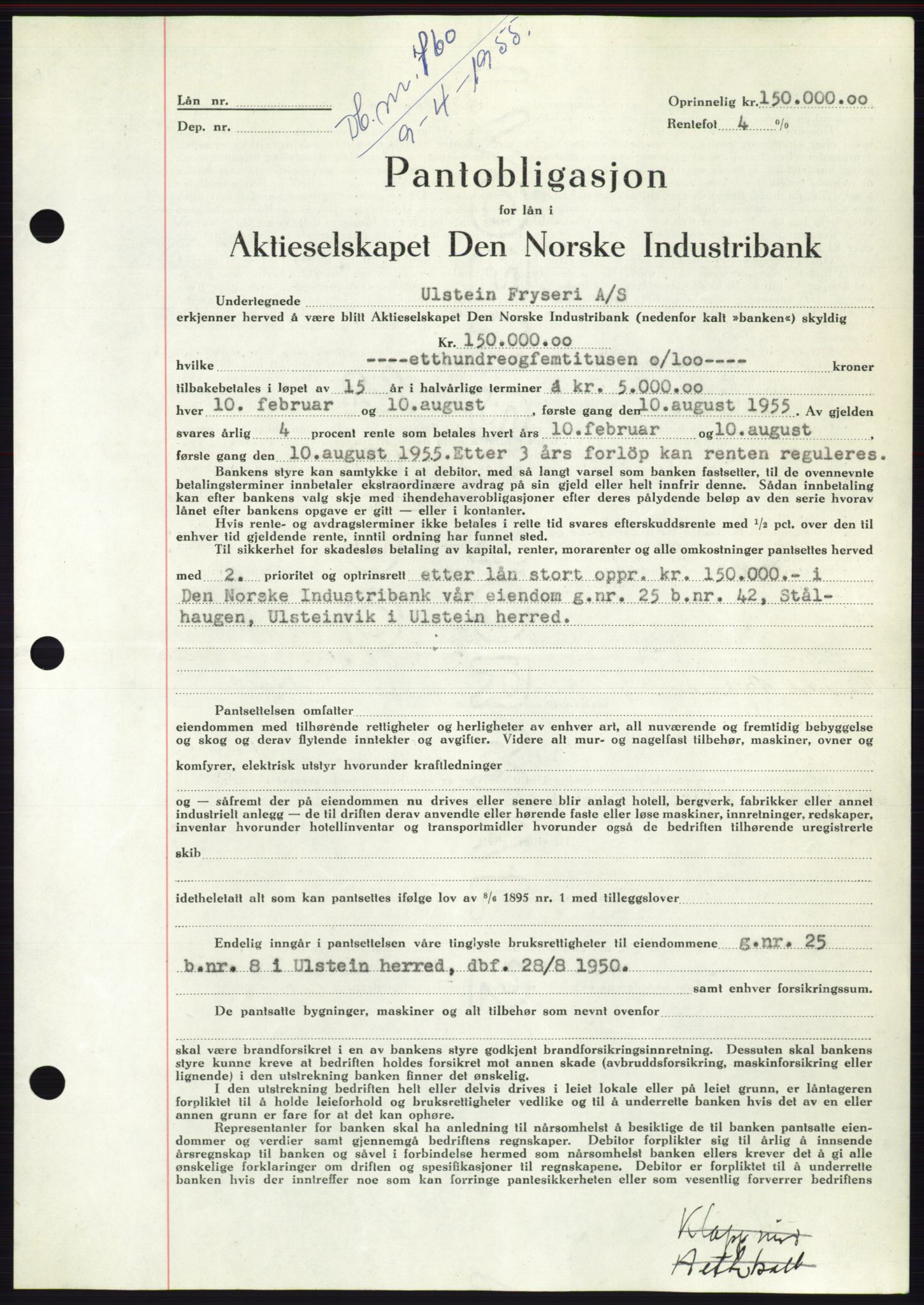 Søre Sunnmøre sorenskriveri, AV/SAT-A-4122/1/2/2C/L0126: Pantebok nr. 14B, 1954-1955, Dagboknr: 760/1955