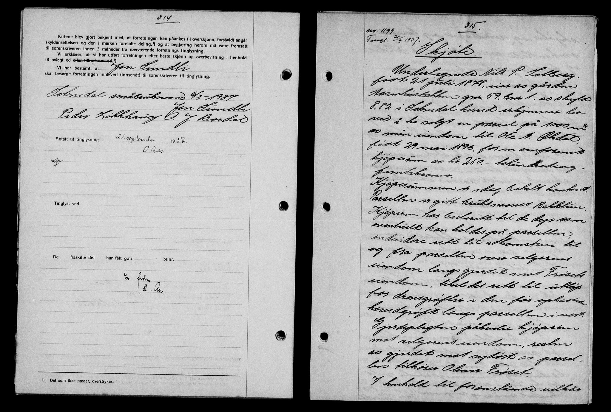 Gauldal sorenskriveri, SAT/A-0014/1/2/2C/L0047: Pantebok nr. 50-51, 1937-1937, Dagboknr: 1199/1937