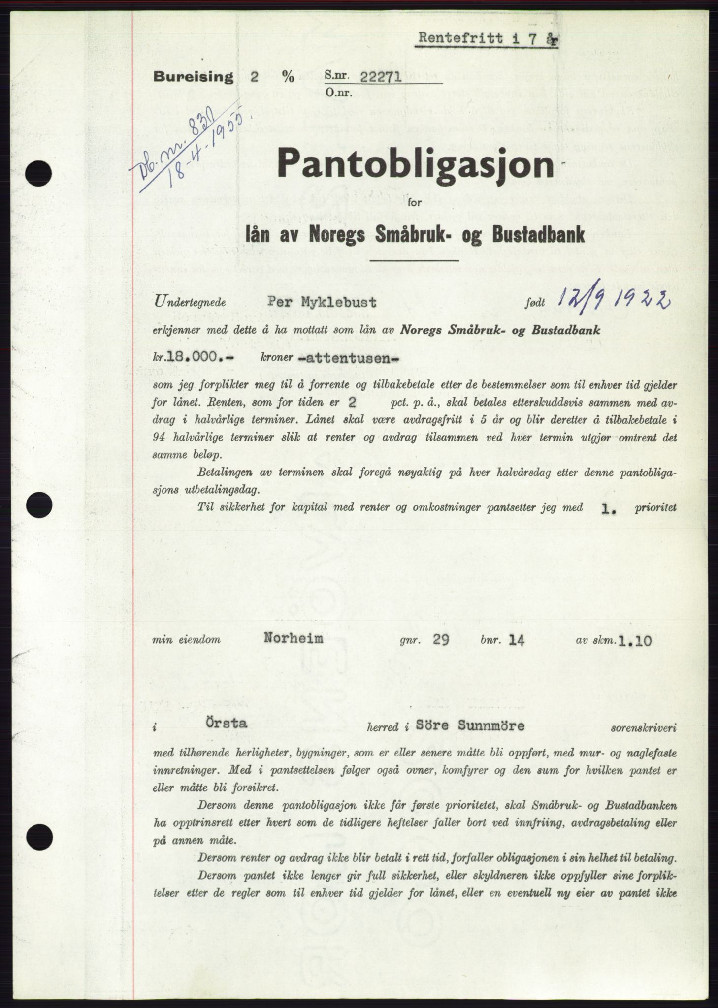 Søre Sunnmøre sorenskriveri, AV/SAT-A-4122/1/2/2C/L0126: Pantebok nr. 14B, 1954-1955, Dagboknr: 831/1955