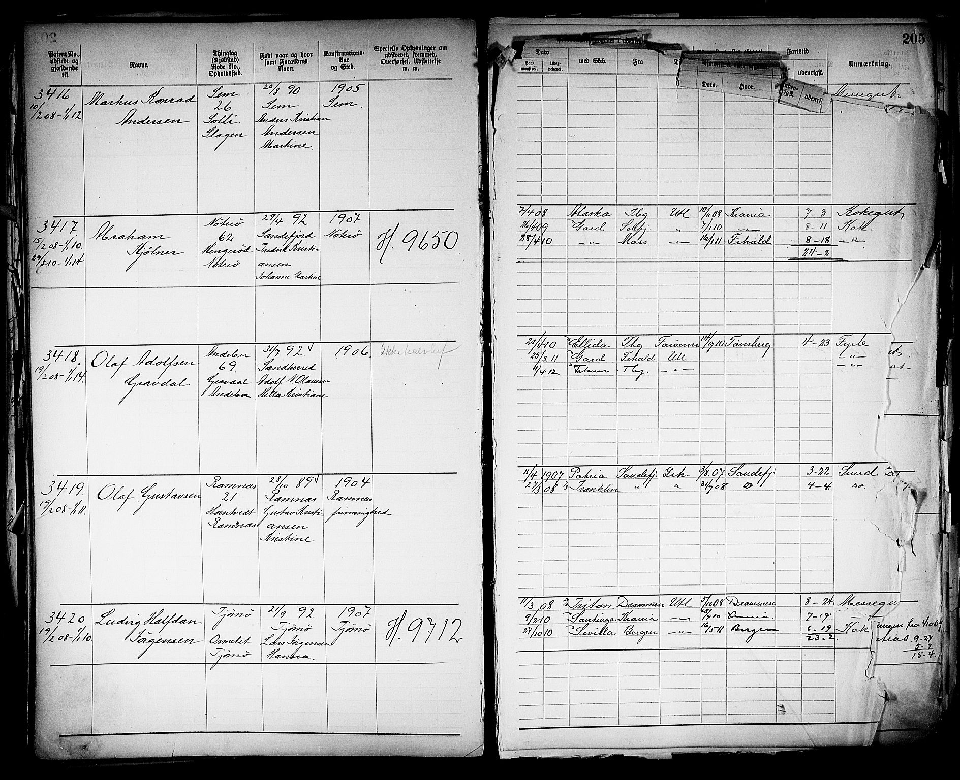 Tønsberg innrulleringskontor, AV/SAKO-A-786/F/Fb/L0005: Annotasjonsrulle Patent nr. 2401-4080, 1904-1910, s. 207