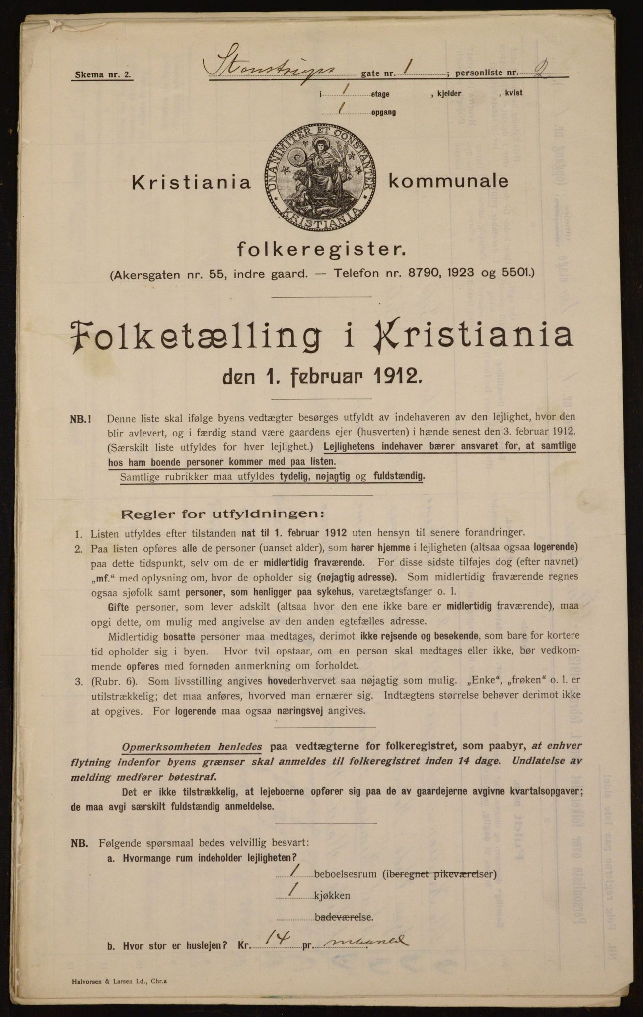 OBA, Kommunal folketelling 1.2.1912 for Kristiania, 1912, s. 100913