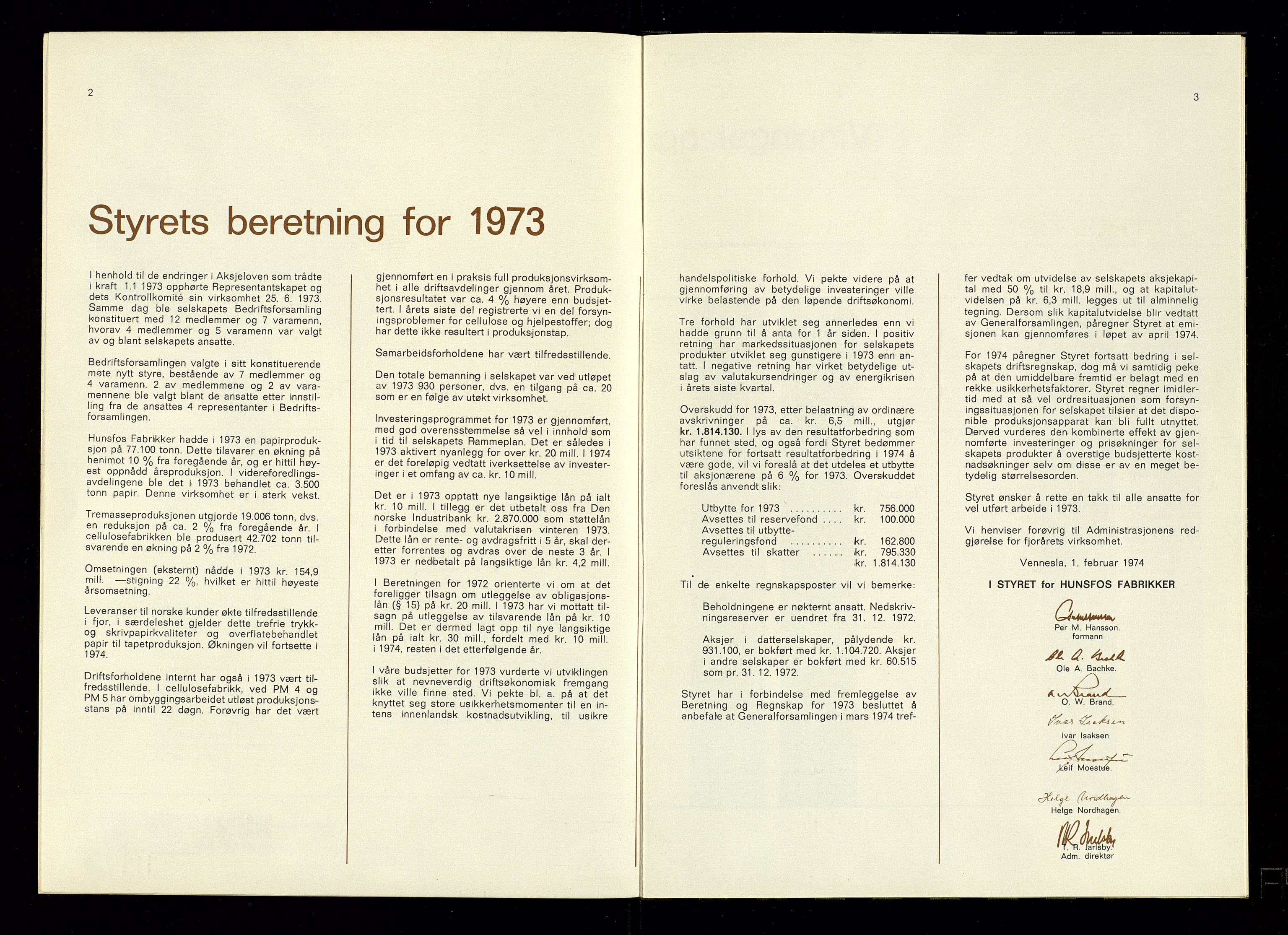 Hunsfos fabrikker, AV/SAK-D/1440/01/L0001/0003: Vedtekter, anmeldelser og årsberetninger / Årsberetninger og regnskap, 1918-1989, s. 352