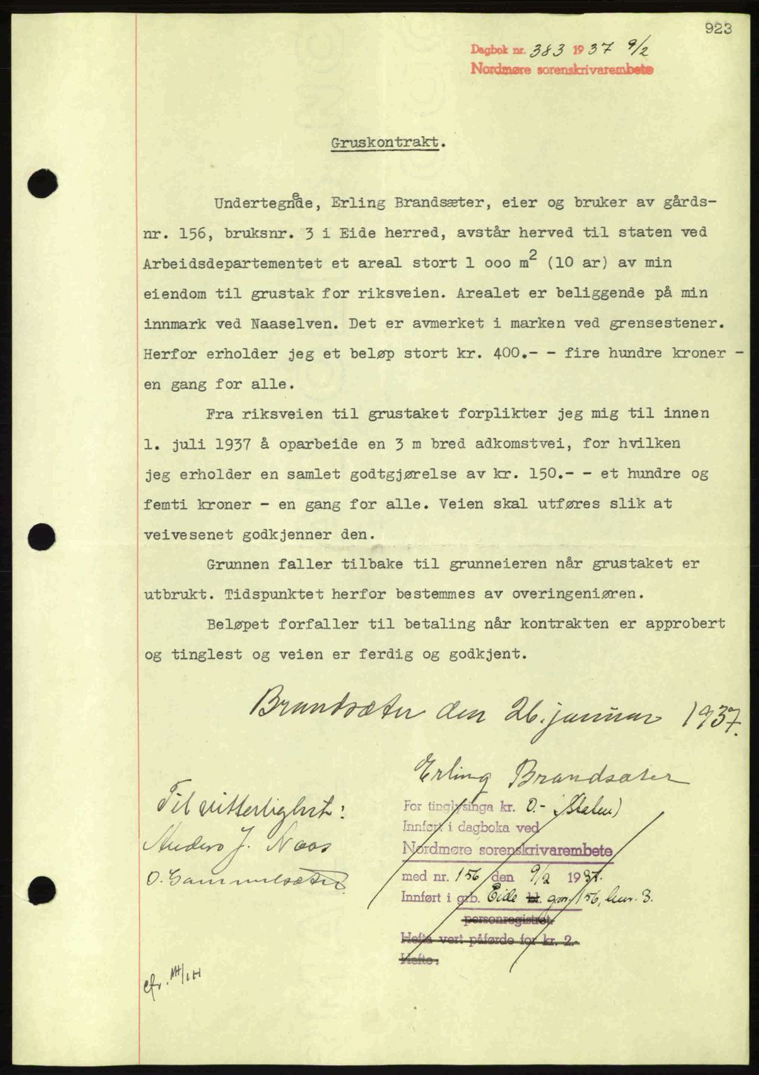 Nordmøre sorenskriveri, SAT/A-4132/1/2/2Ca: Pantebok nr. A80, 1936-1937, Dagboknr: 383/1937