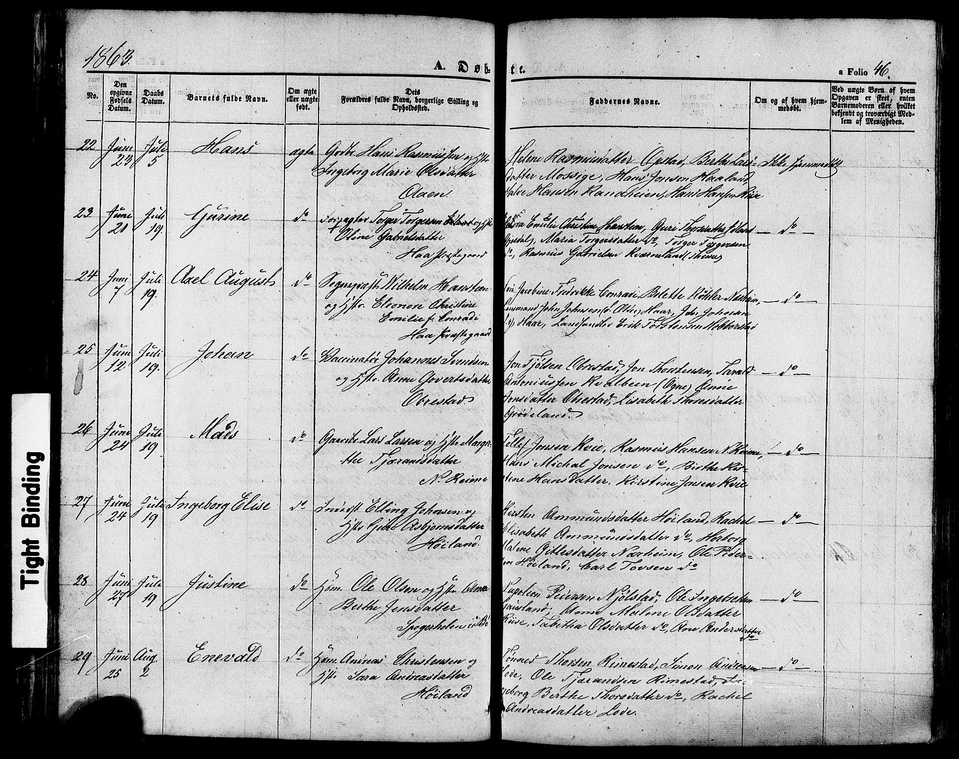 Hå sokneprestkontor, AV/SAST-A-101801/001/30BA/L0008: Ministerialbok nr. A 7, 1853-1878, s. 46