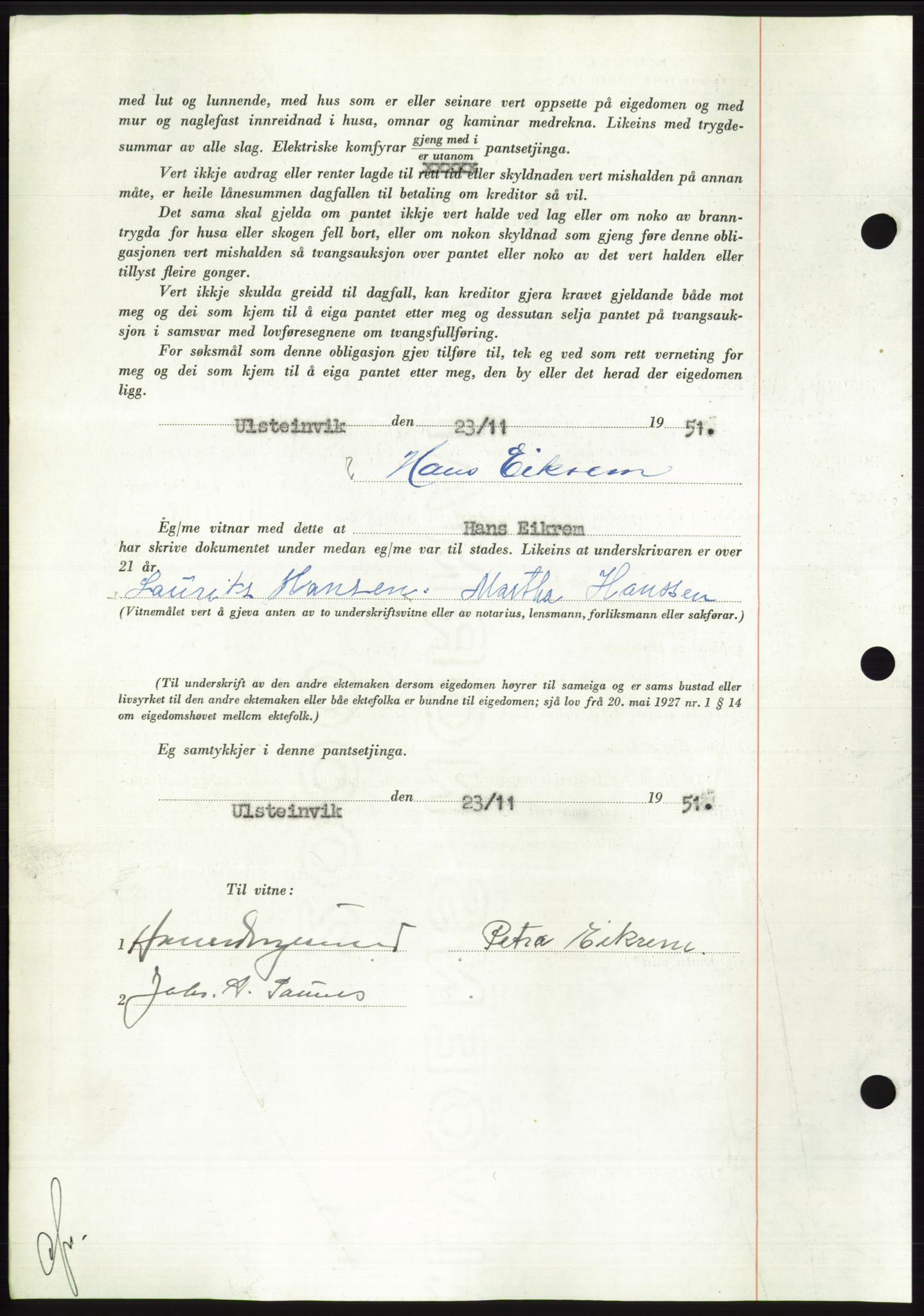 Søre Sunnmøre sorenskriveri, AV/SAT-A-4122/1/2/2C/L0120: Pantebok nr. 8B, 1951-1951, Dagboknr: 2341/1951