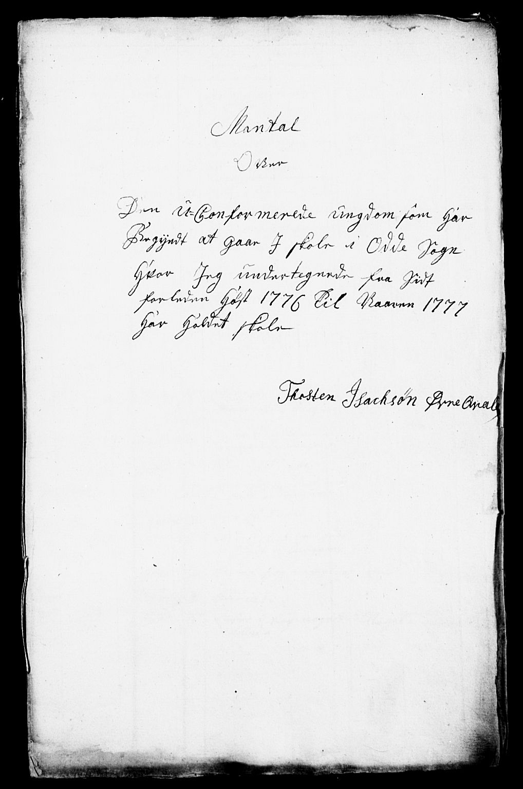 Bjørgvin biskop, SAB/A-5601/Hc/L0001: Manntalslister frå Søndre Bergenhus amt, 1776-1777