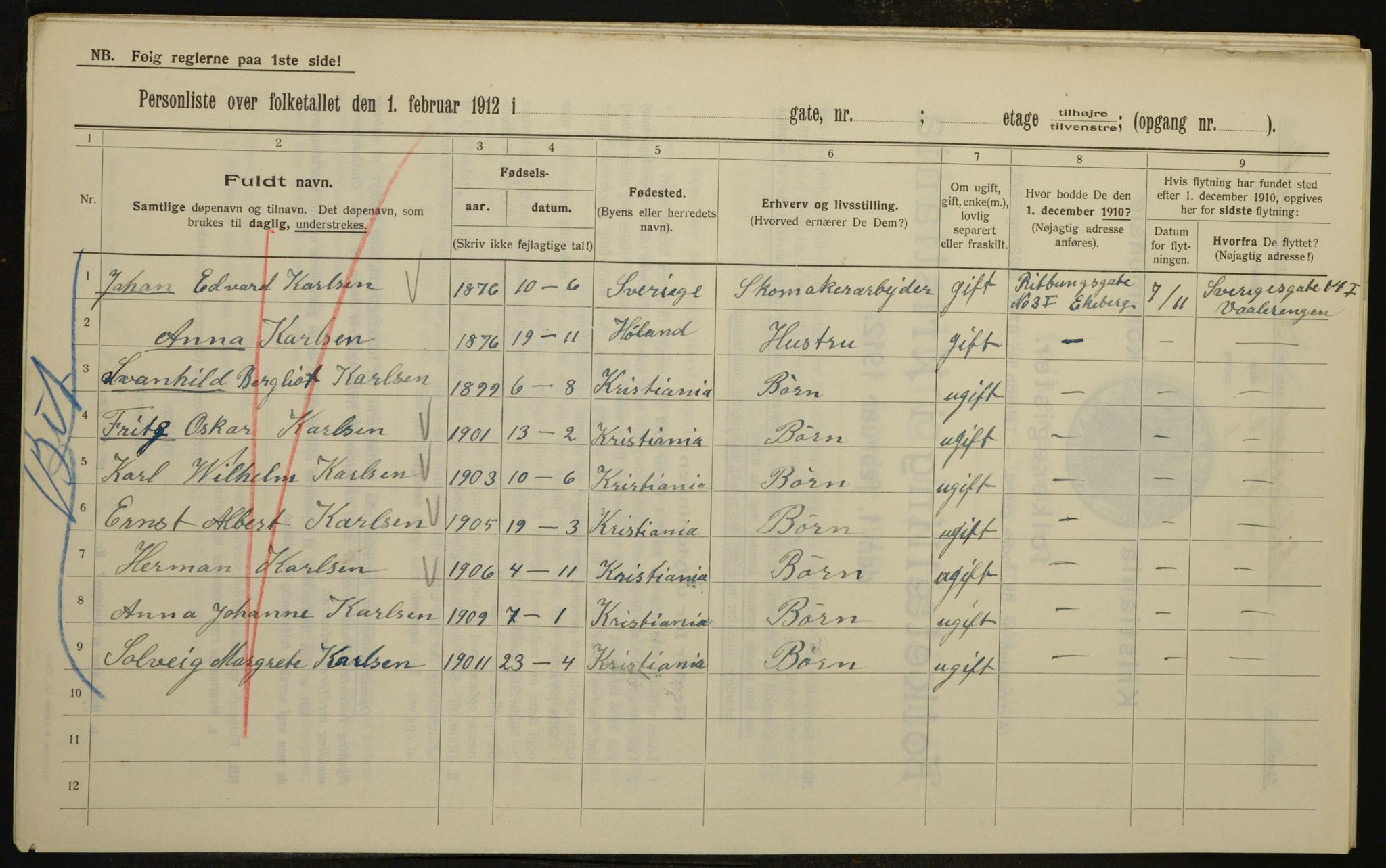 OBA, Kommunal folketelling 1.2.1912 for Kristiania, 1912, s. 83147