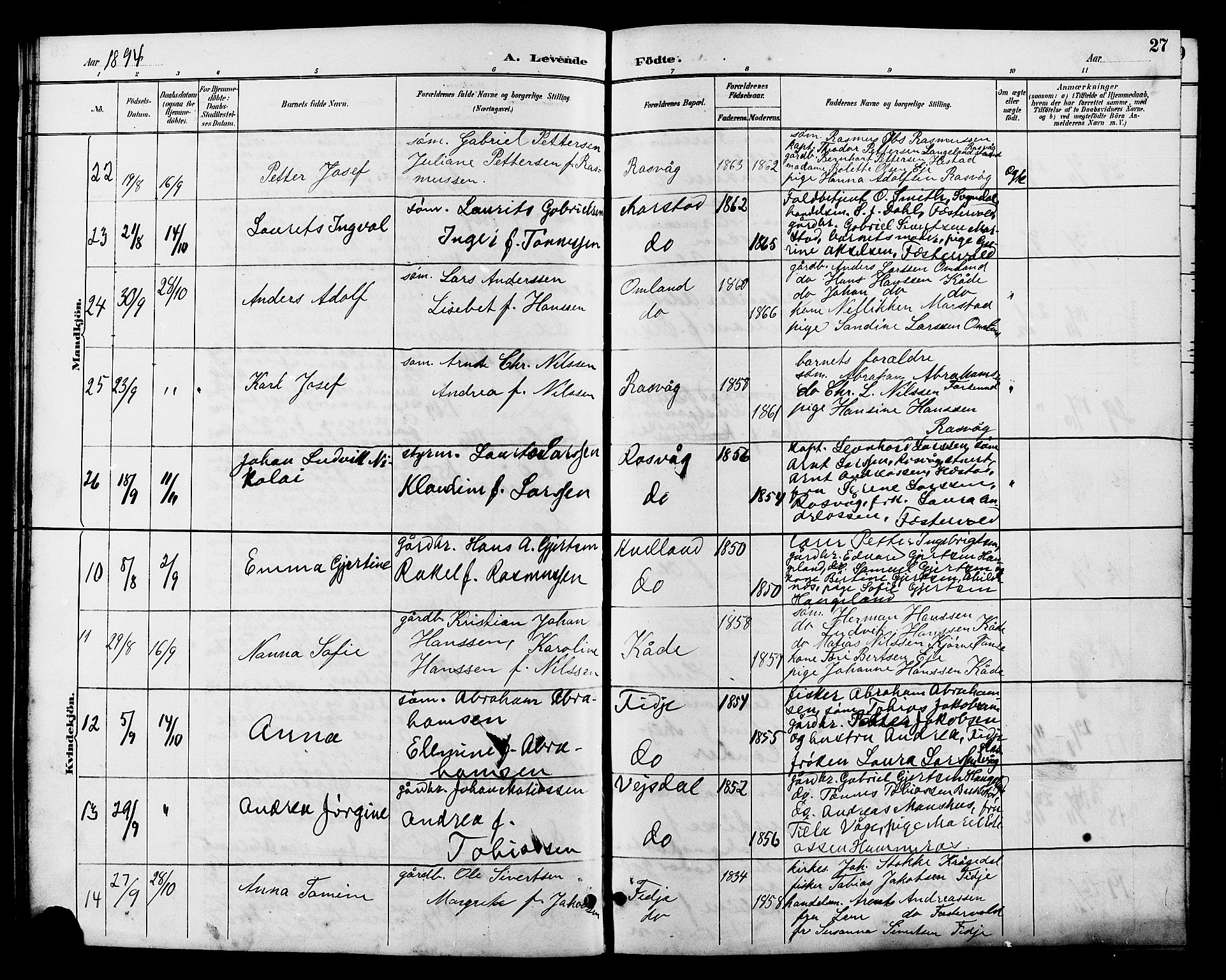 Flekkefjord sokneprestkontor, AV/SAK-1111-0012/F/Fb/Fbb/L0004: Klokkerbok nr. B 4, 1889-1907, s. 27
